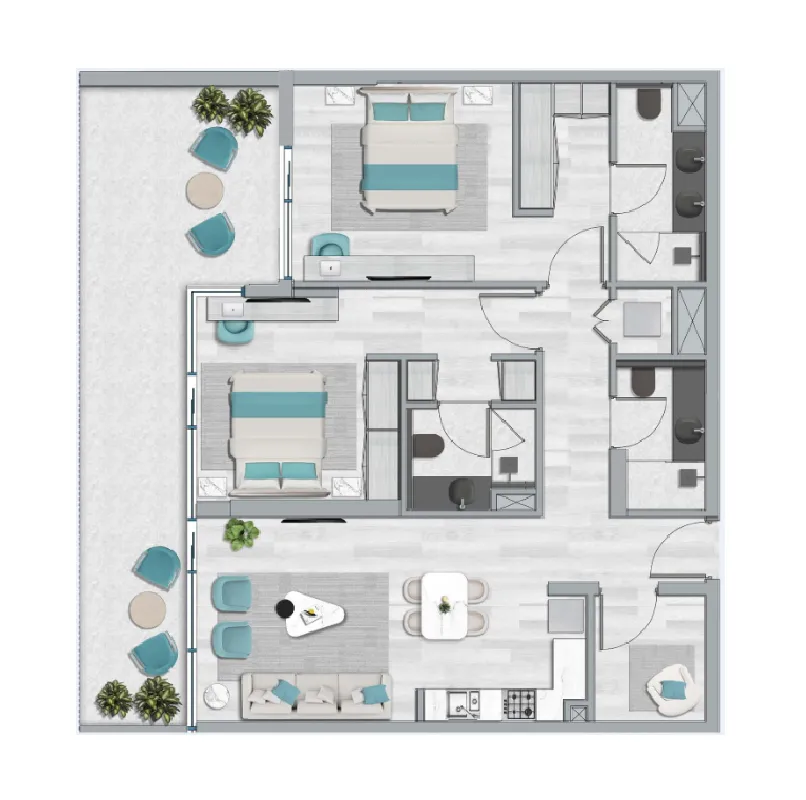 2 BR layout at Flora Bay Residences