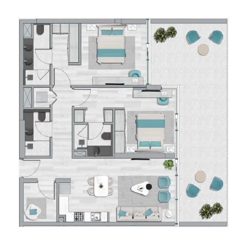 2 BR layout at Flora Bay Residences
