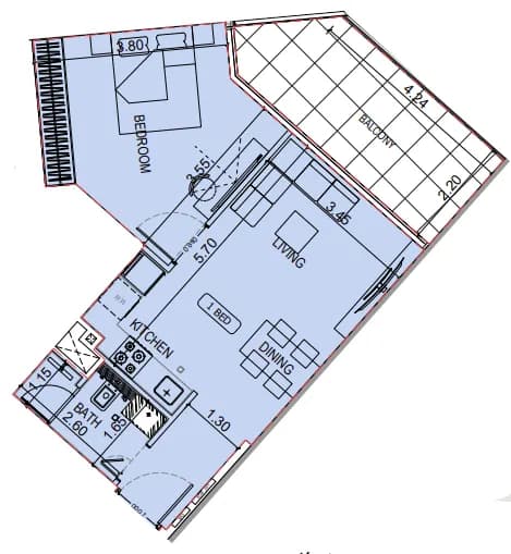 1 BR layout at Binghatti Elite