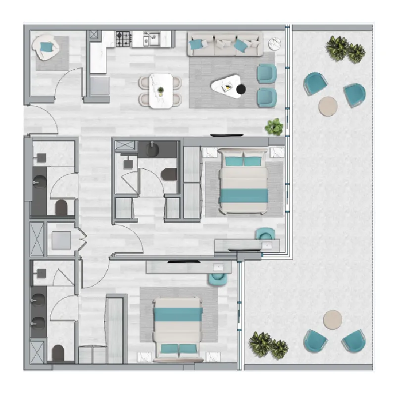 2 BR layout at Flora Bay Residences
