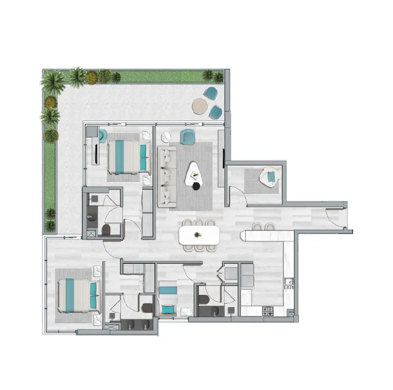 2 BR layout at Flora Bay Residences