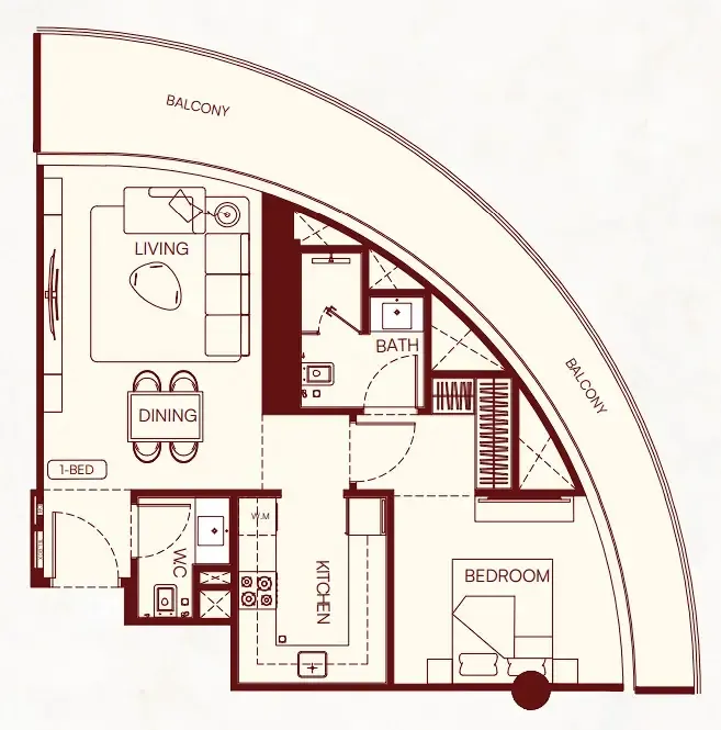1 BR layout at Binghatti Skyflame