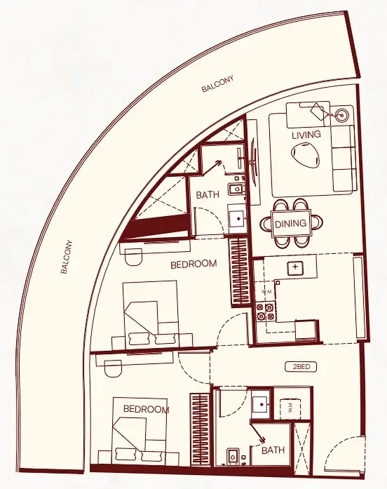 2 BR layout at Binghatti Skyflame