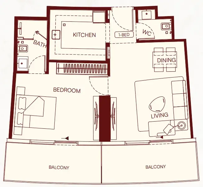 1 BR layout at Binghatti Skyflame