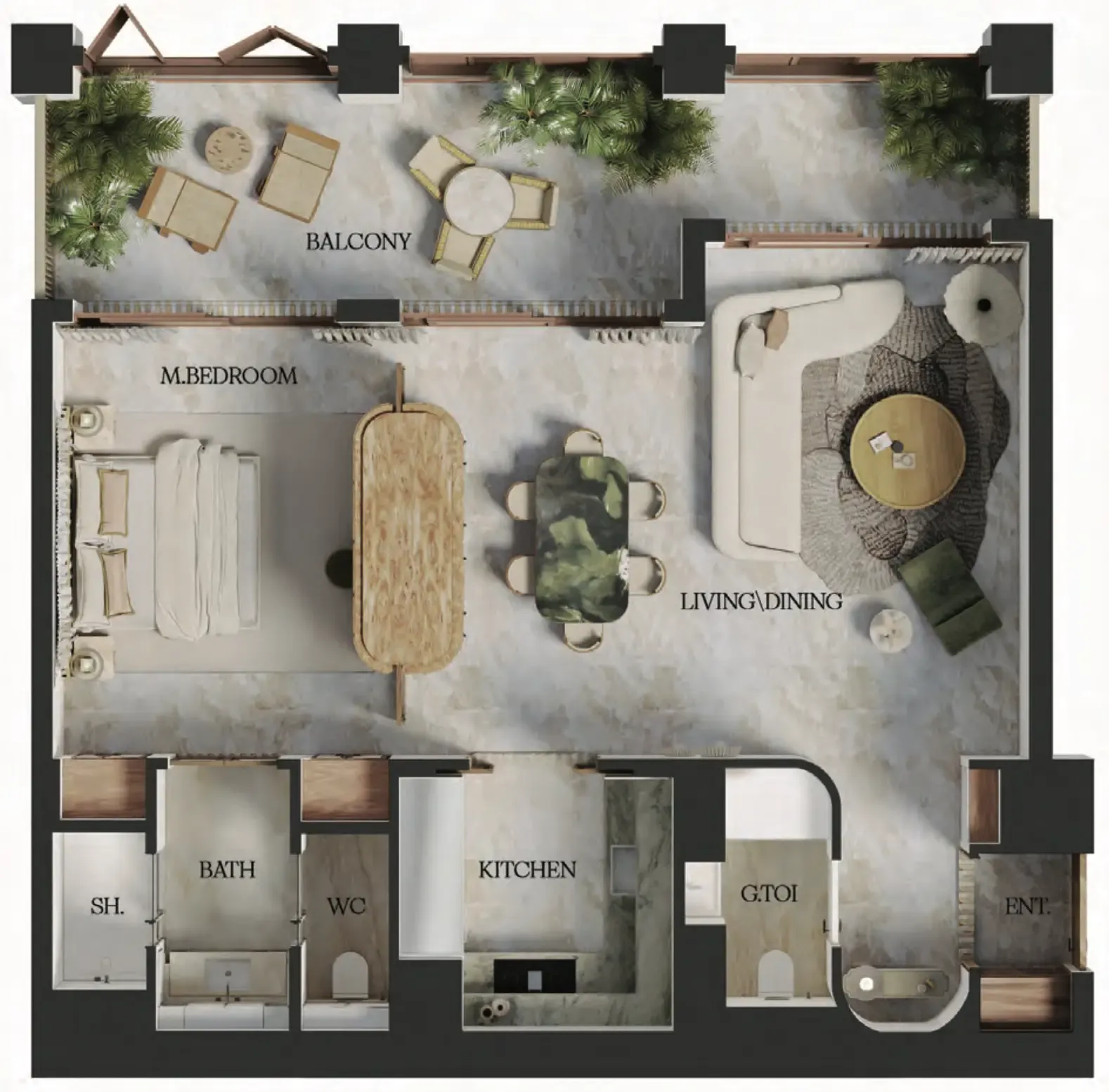 1 BR layout at Elire Managed by LUX