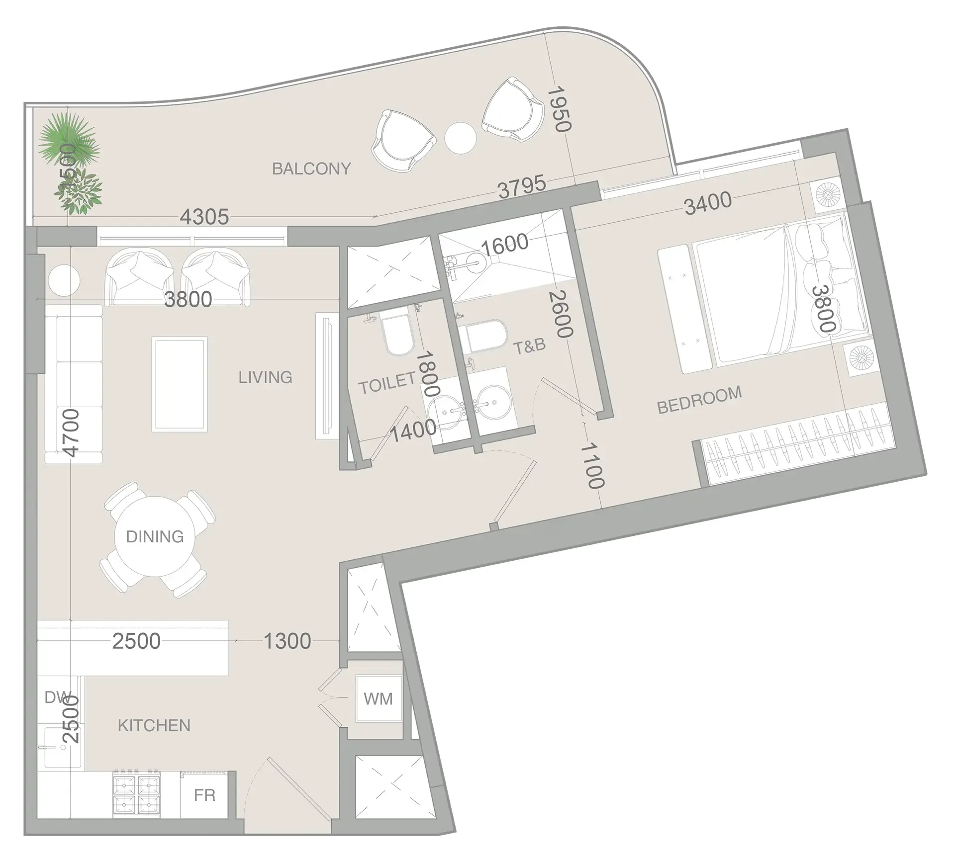 1 BR layout at VERDAN1A 3