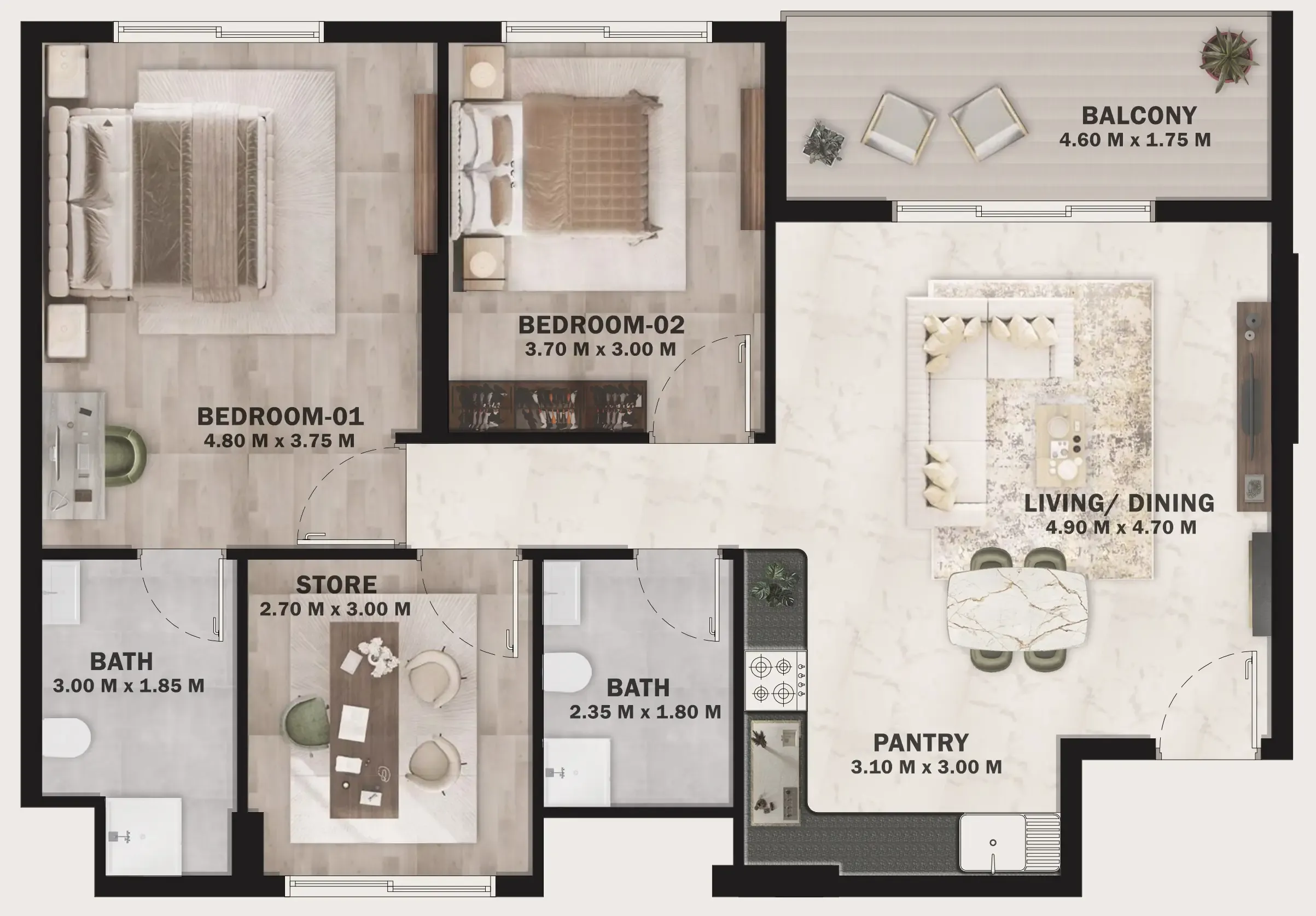 2 BR layout at VOI Residence