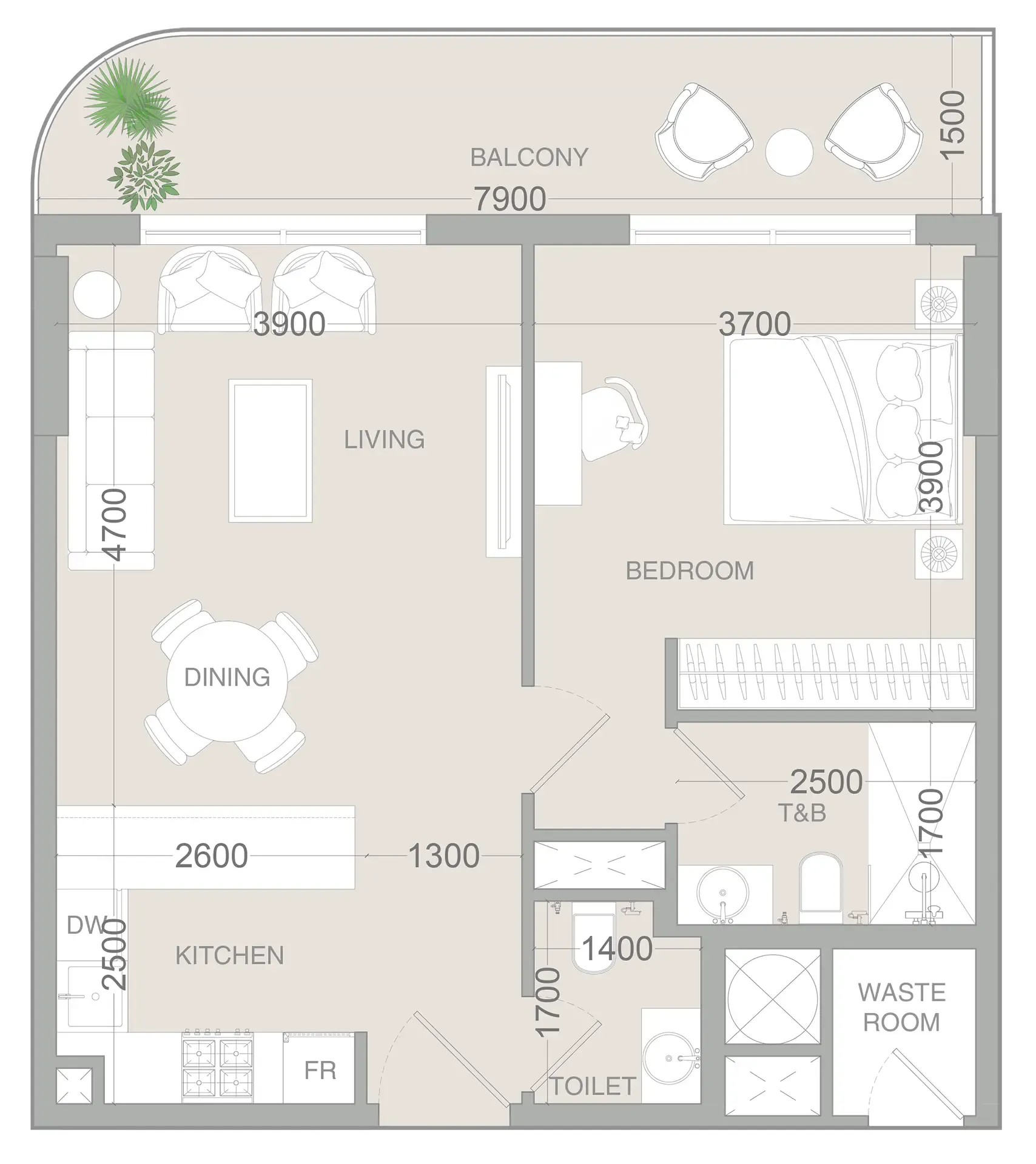 1 BR layout at VERDAN1A 3