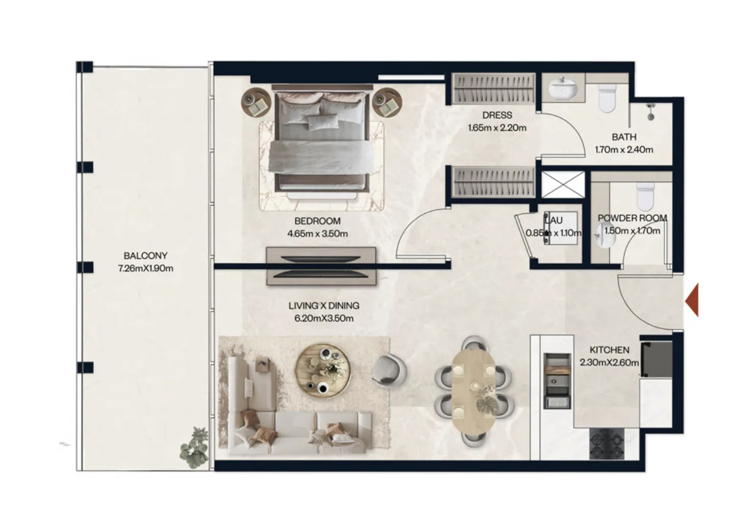 1 BR layout at Norah Residence