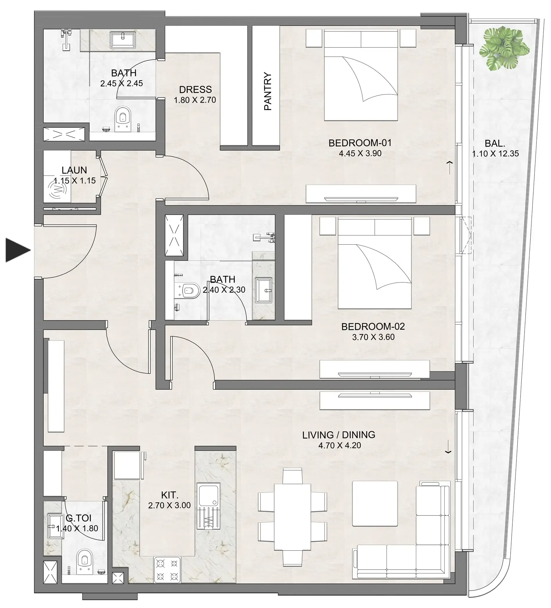2 BR layout at Luzora Residence