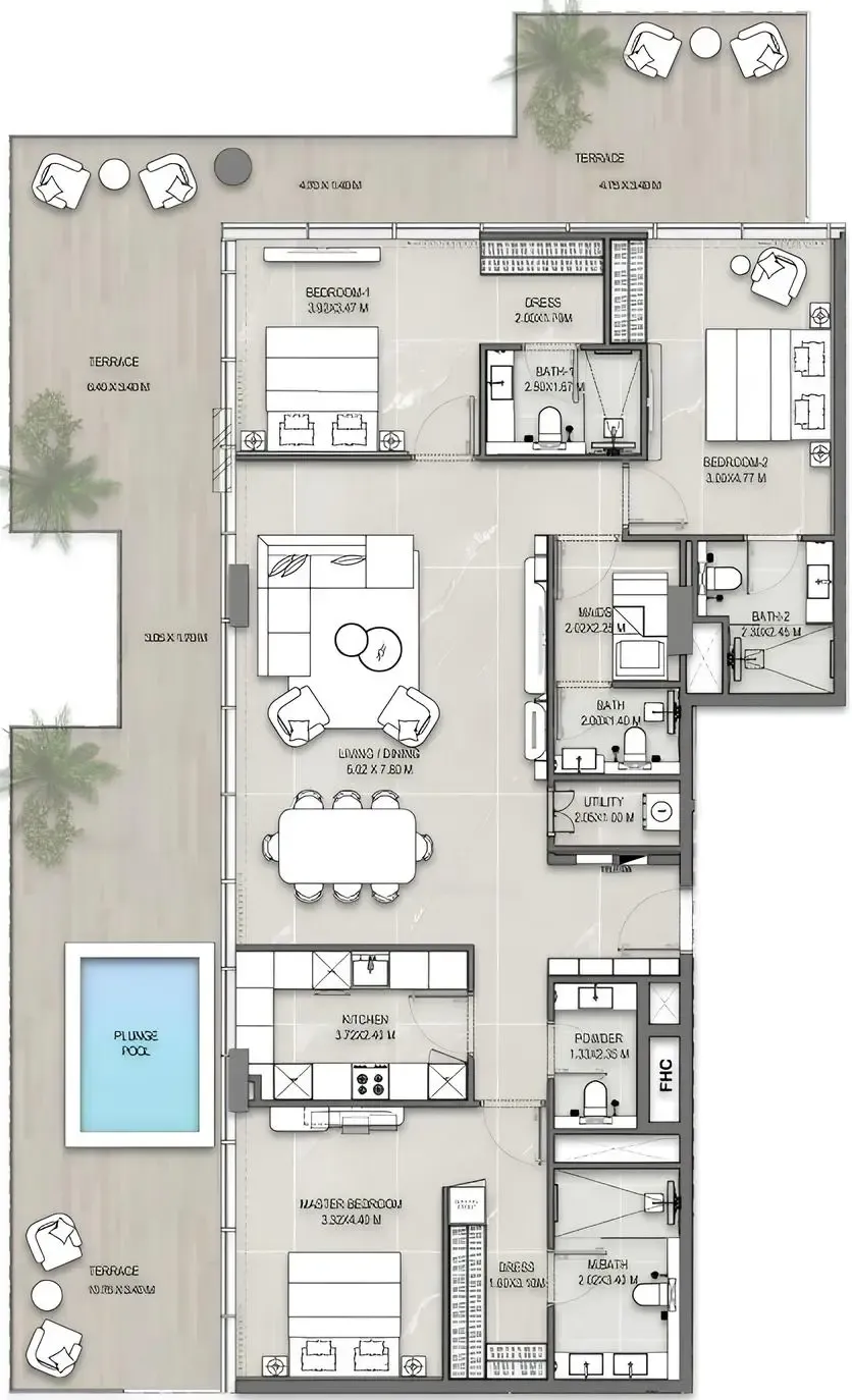 3 BR layout at Allegro Park