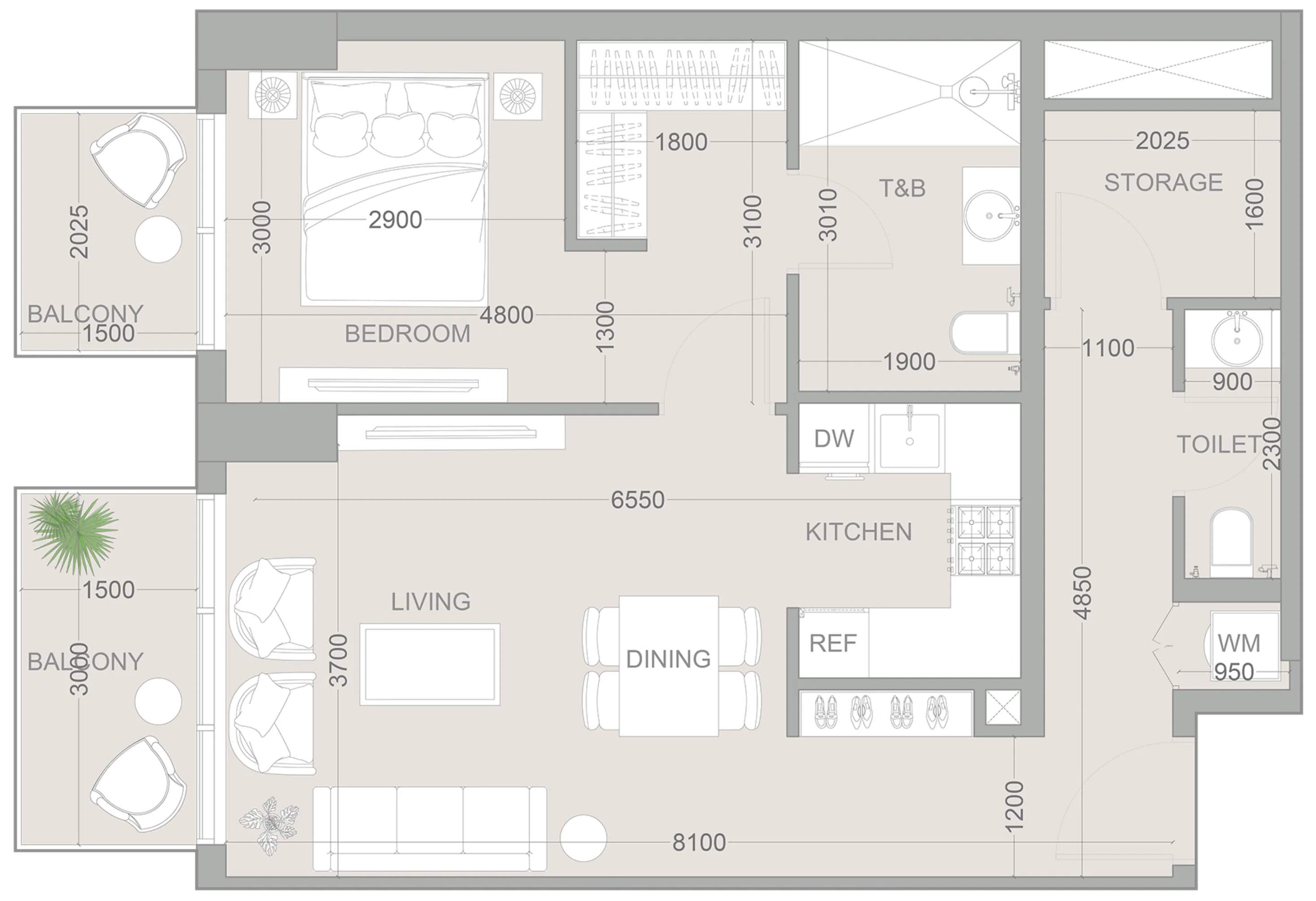 1 BR layout at 1WOOD Residence 2