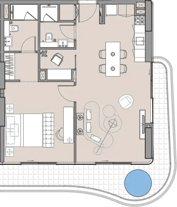 1 BR layout at Beach Walk 4