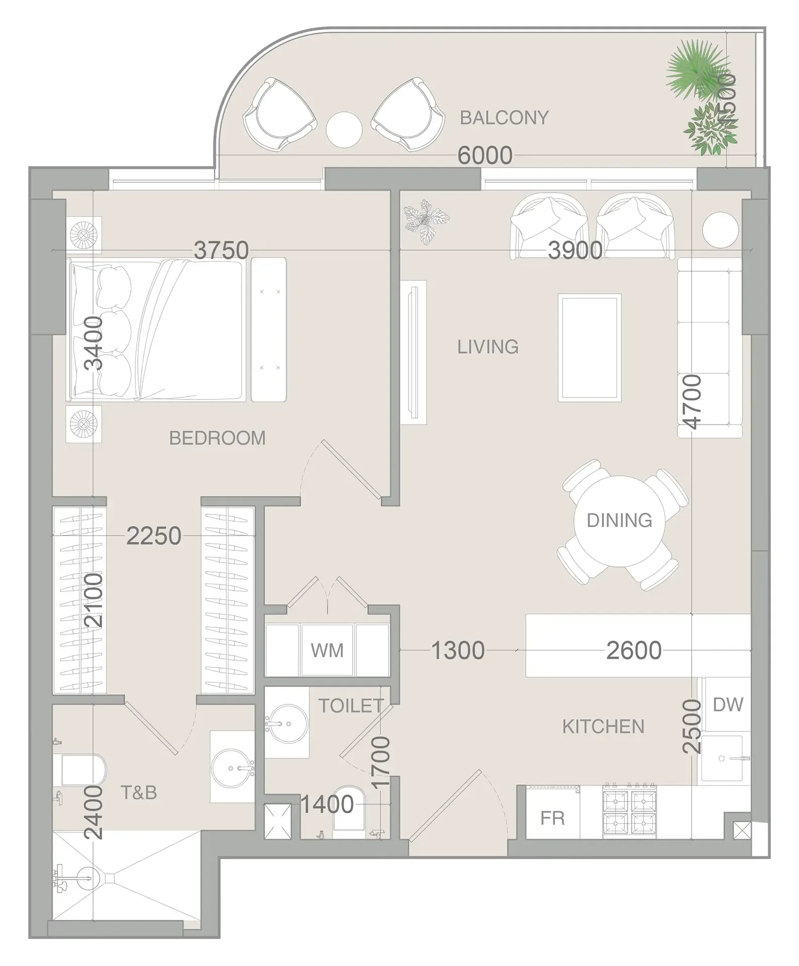 1 BR layout at VERDAN1A 3