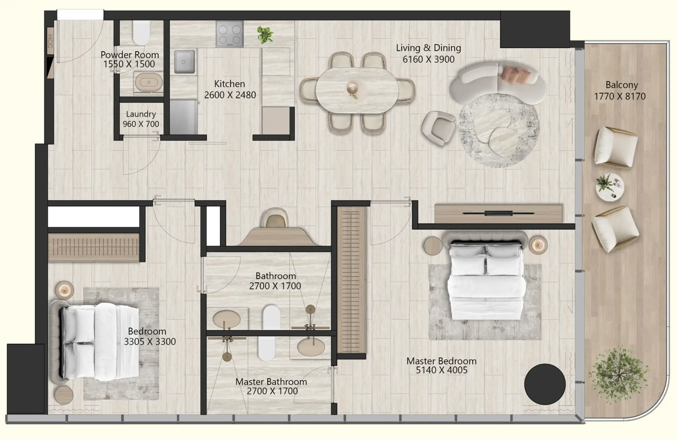 2 BR layout at Il Vento