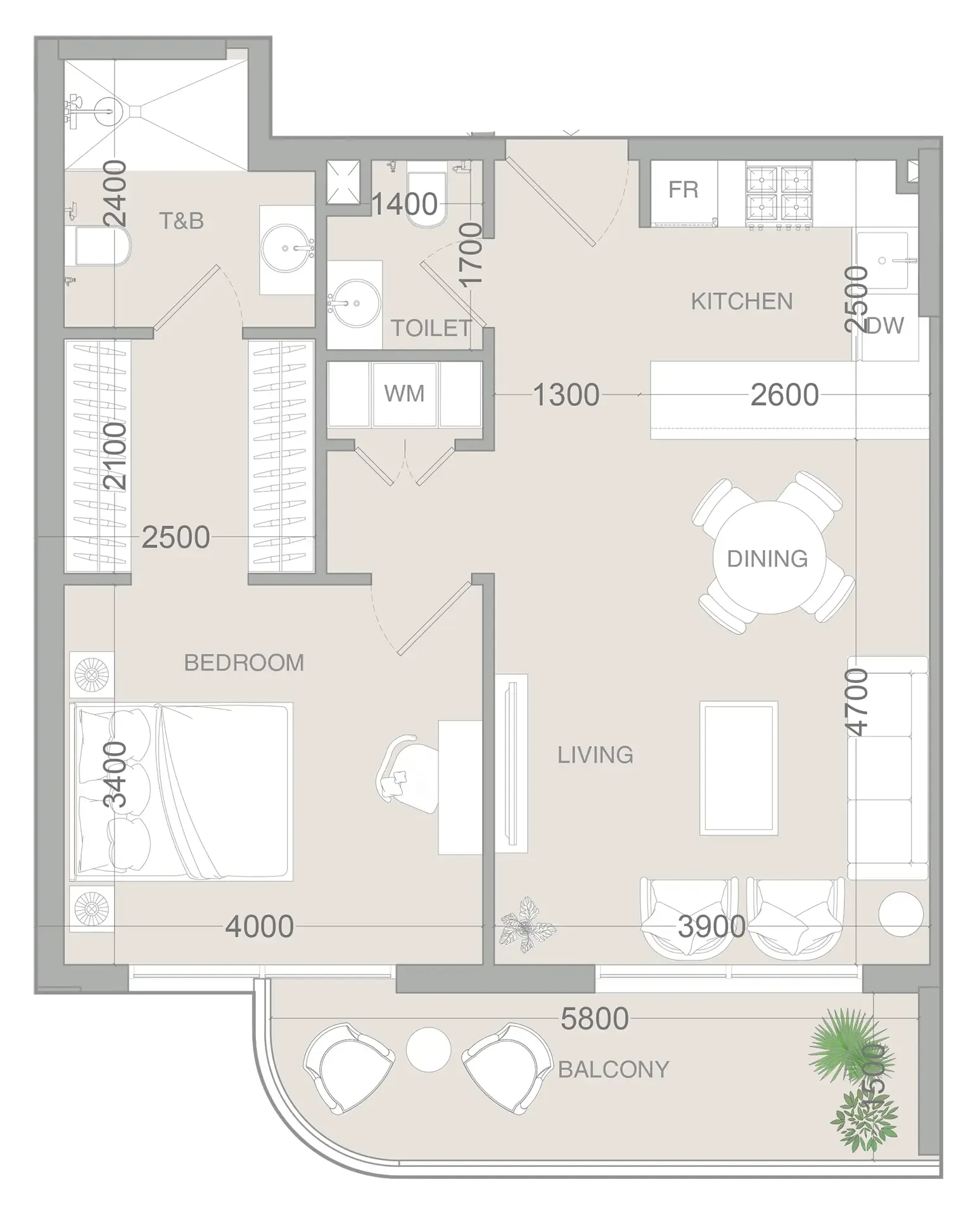 1 BR layout at VERDAN1A 3