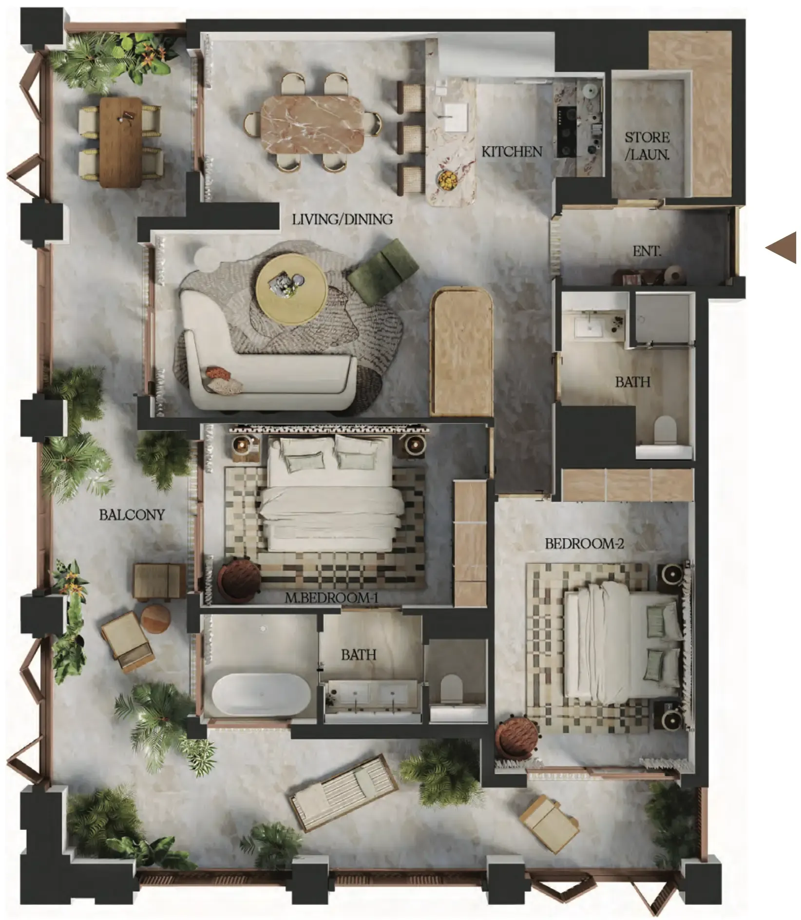 2 BR layout at Elire Managed by LUX