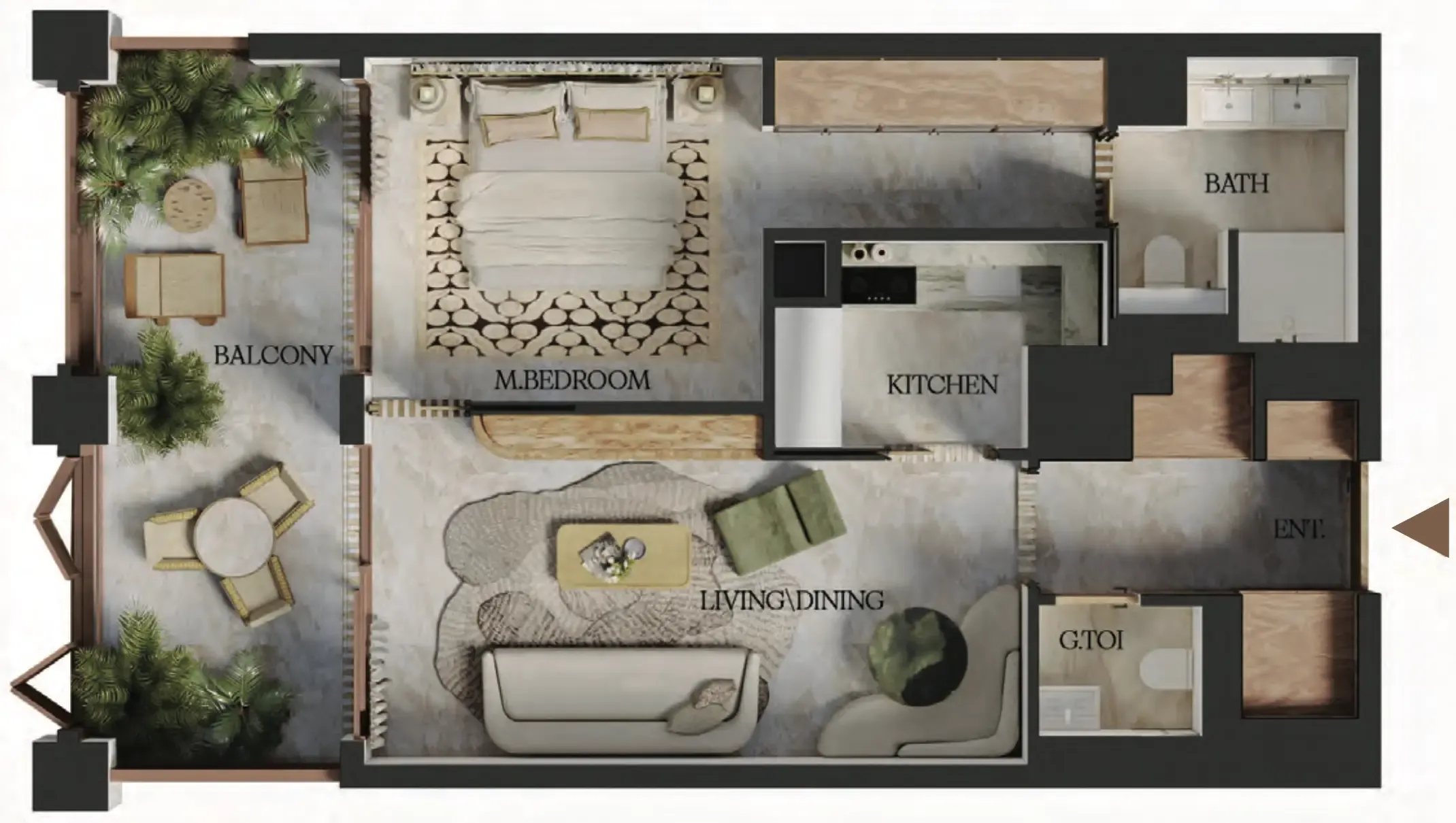 1 BR layout at Elire Managed by LUX