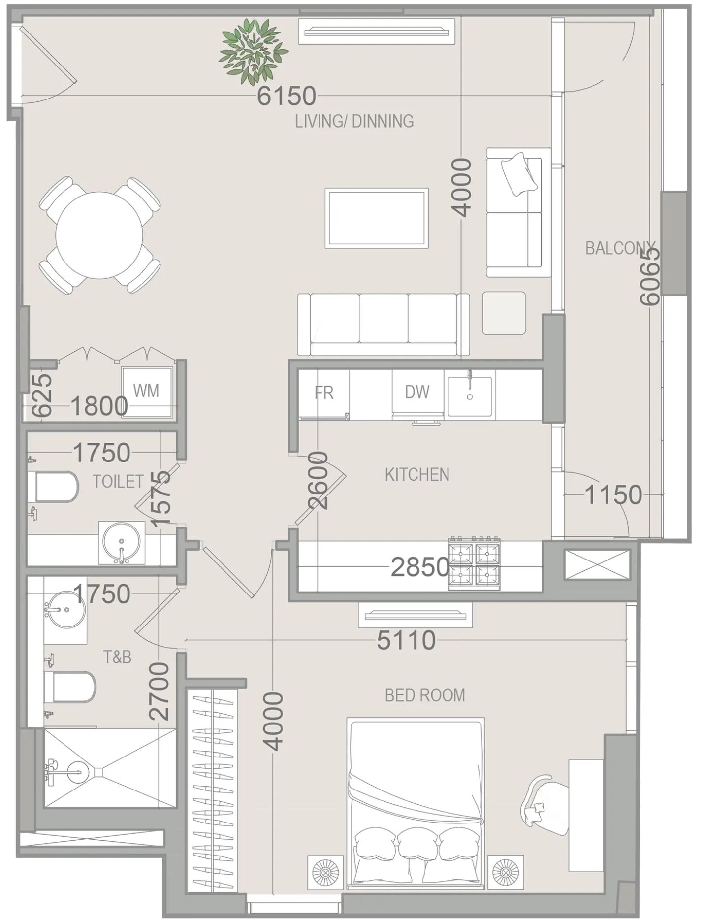 1 BR layout at EVERGR1N House 4