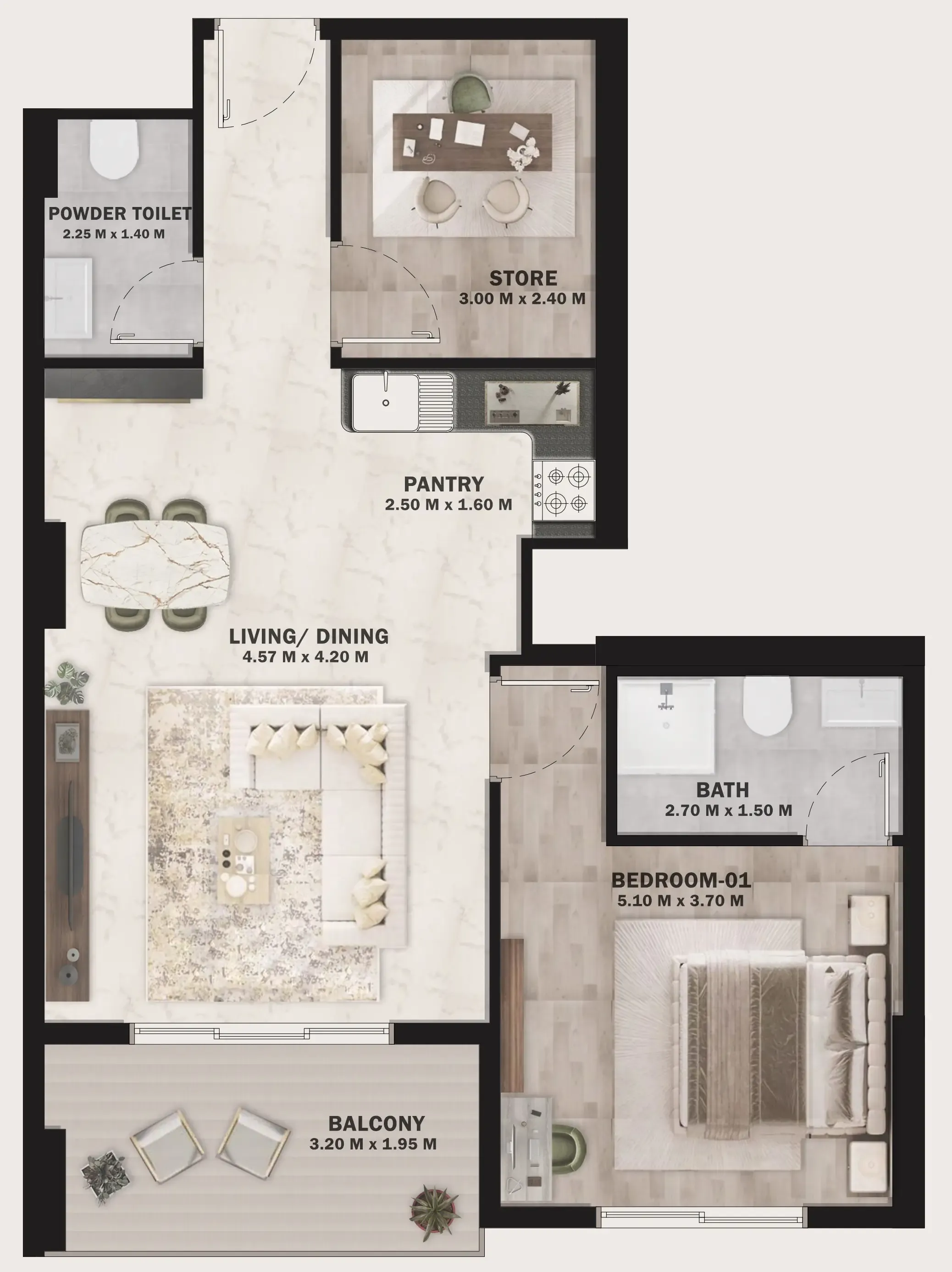 1 BR layout at VOI Residence