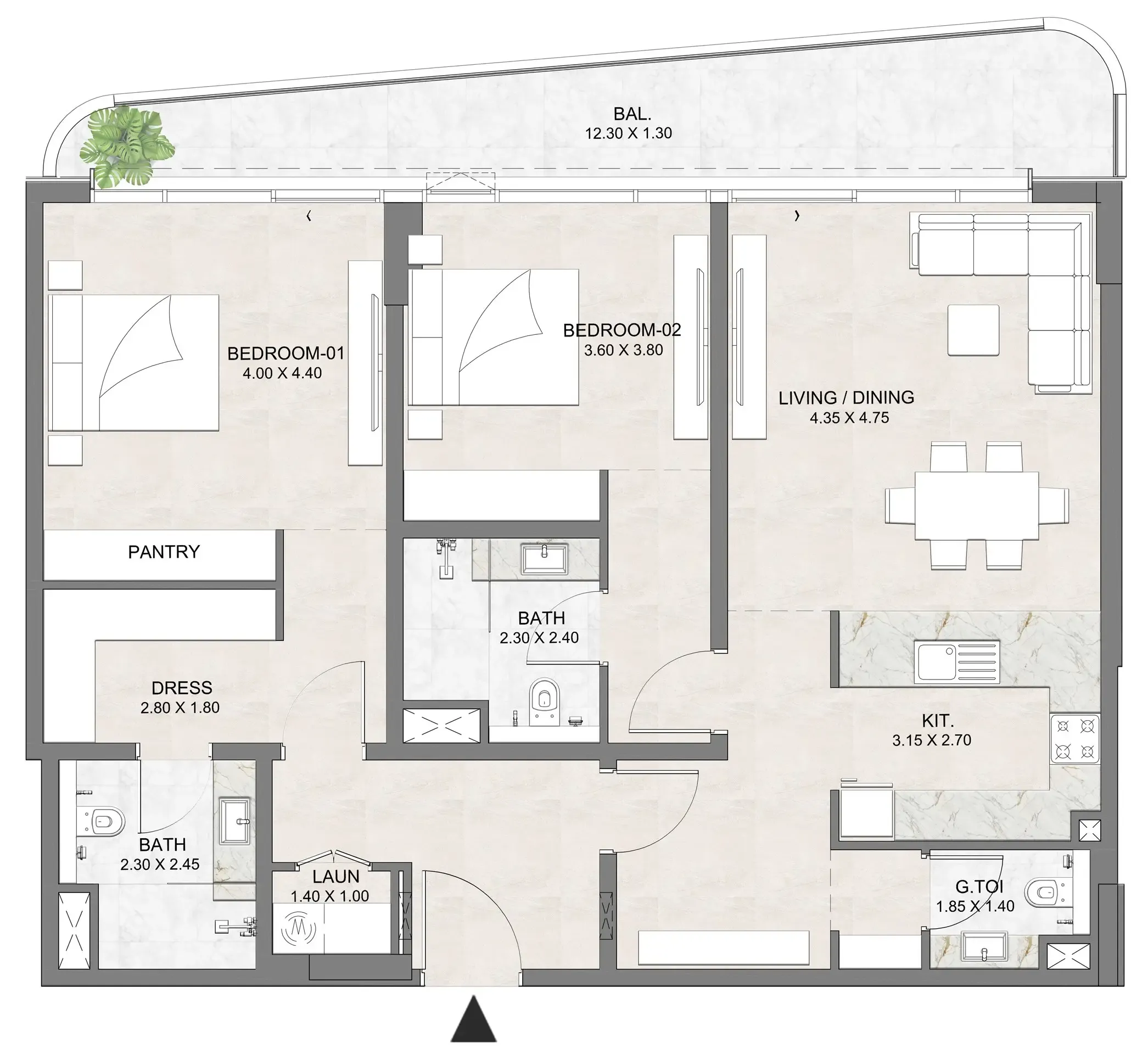 2 BR layout at Luzora Residence