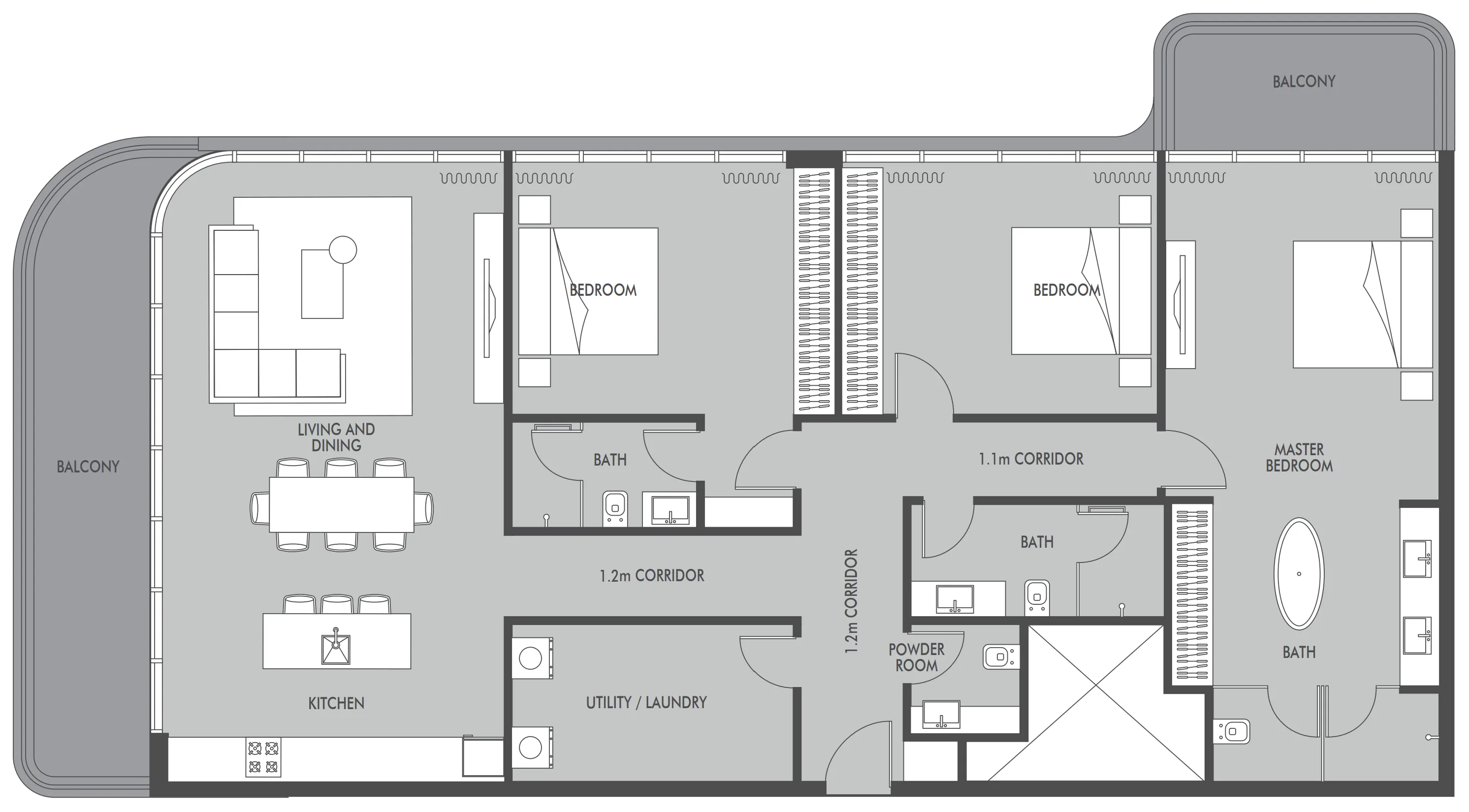 3 BR layout at Seaside by Prestige One