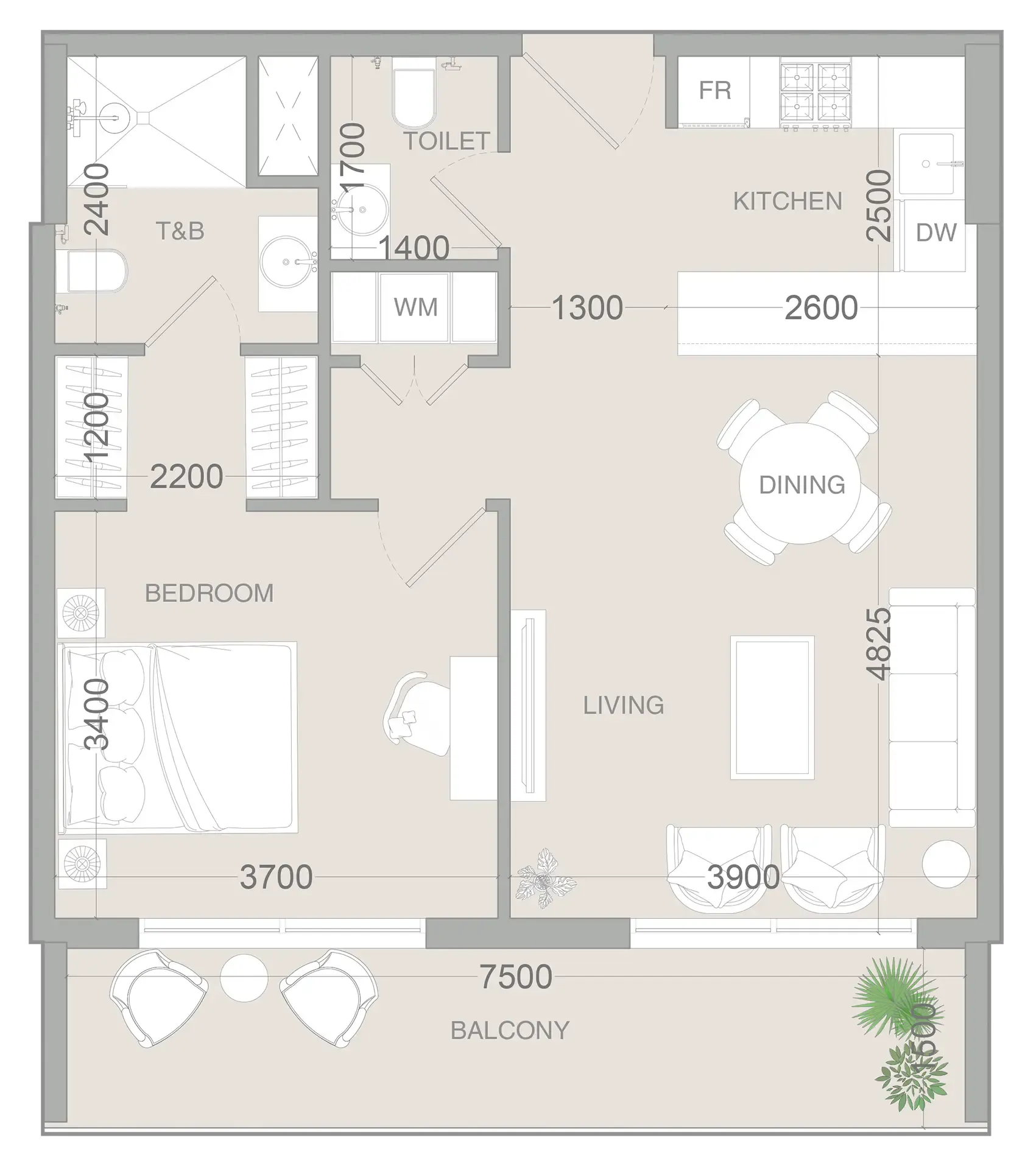 1 BR layout at VERDAN1A 3