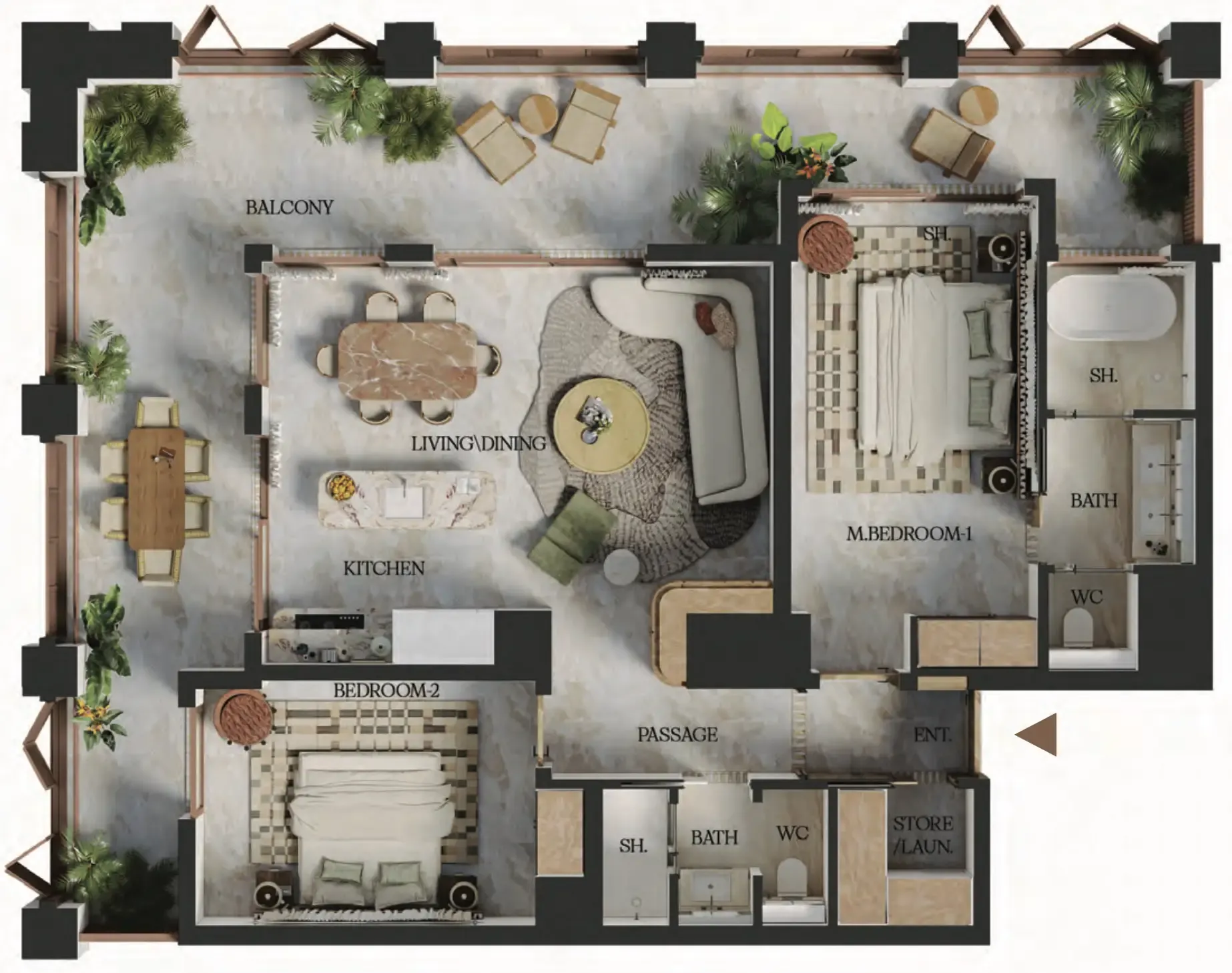 2 BR layout at Elire Managed by LUX