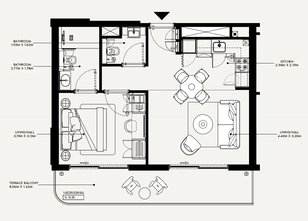 1 BR layout at Azizi Jewel