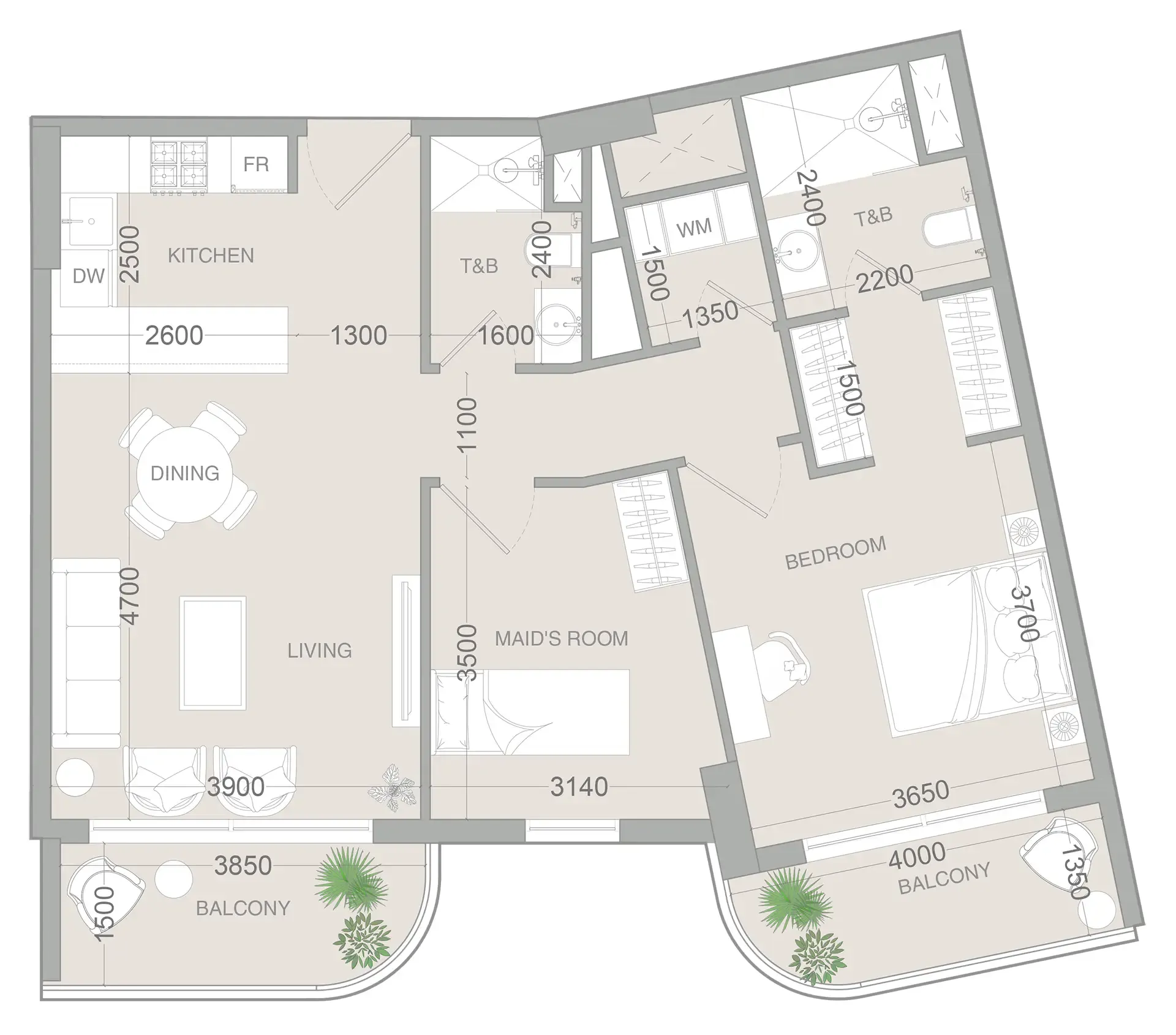 1 BR layout at VERDAN1A 3