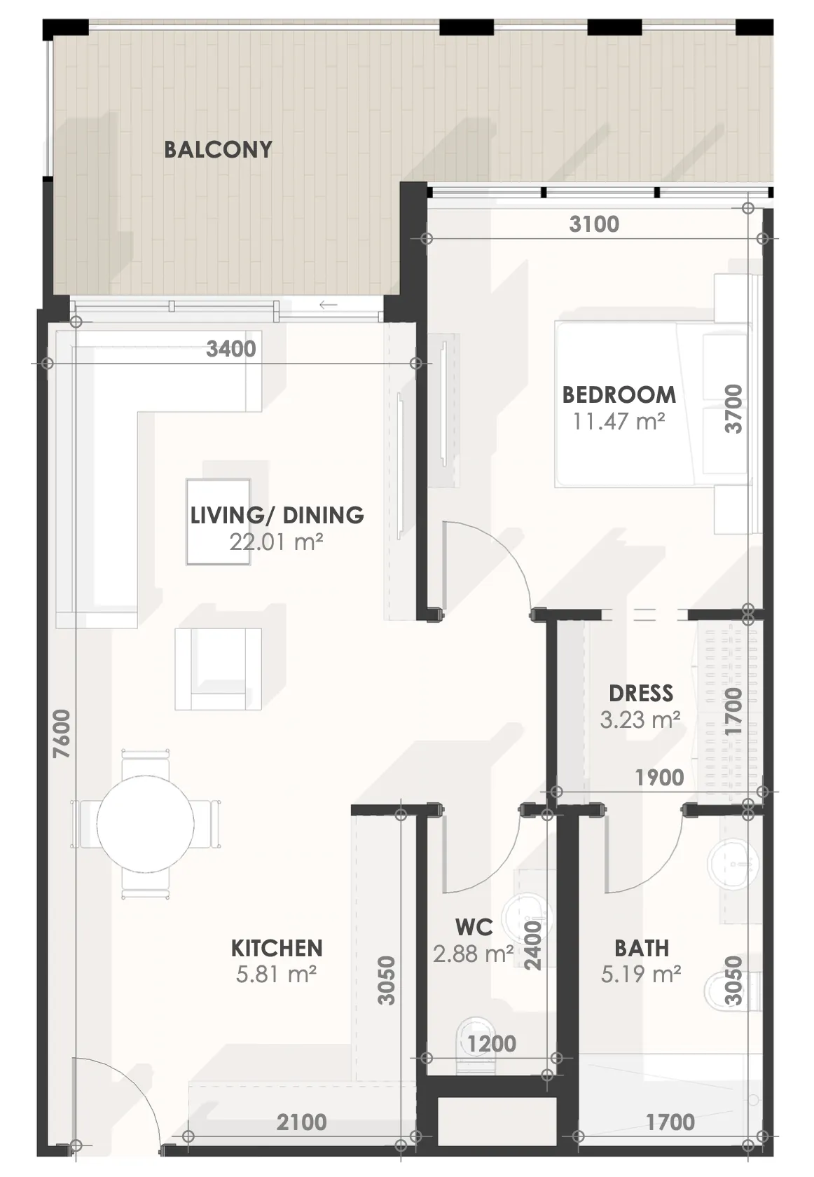 1 BR layout at Amazonia Residence
