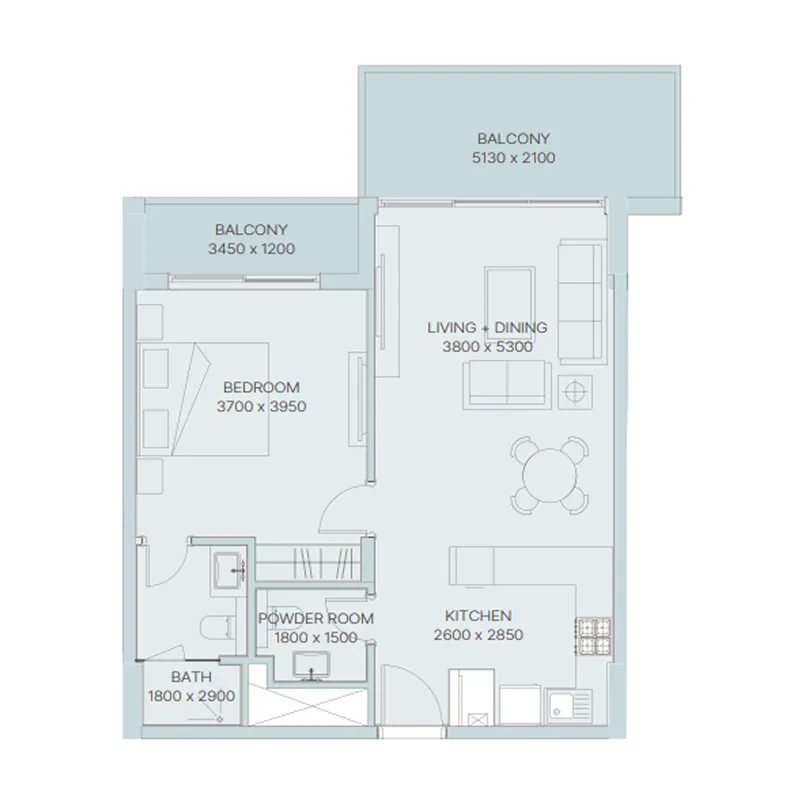 1 BR layout at The Haven 3