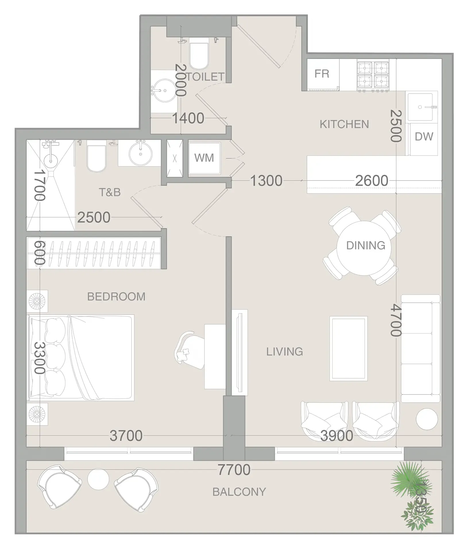 1 BR layout at VERDAN1A 3