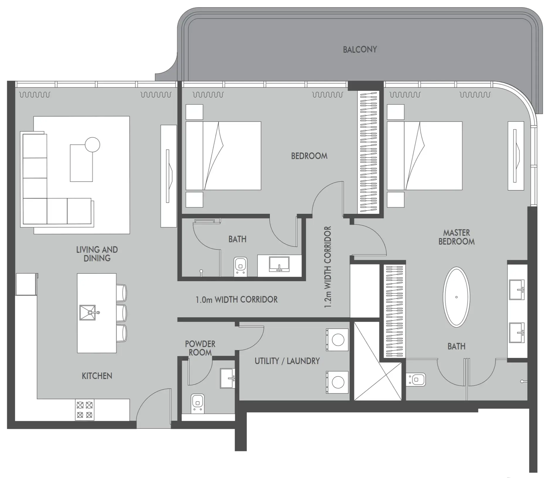 2 BR layout at Seaside by Prestige One