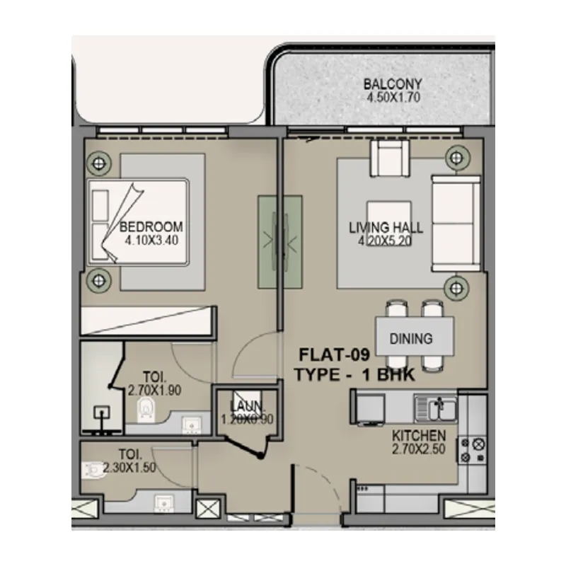 1 BR layout at Helvetia Residences