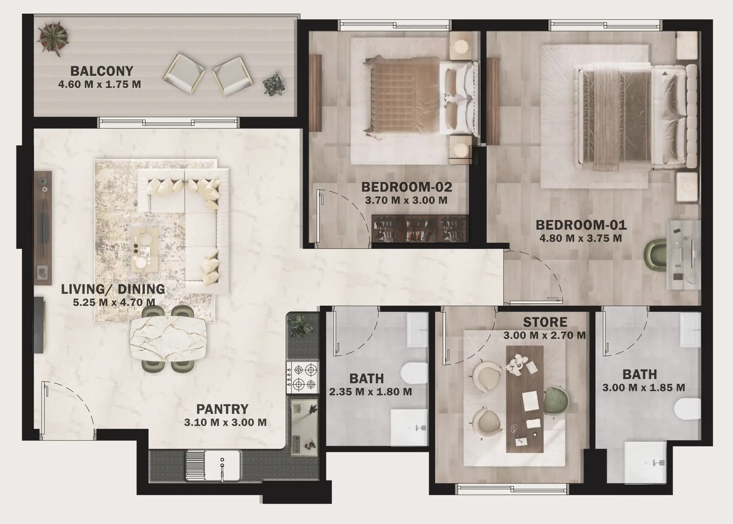 2 BR layout at VOI Residence