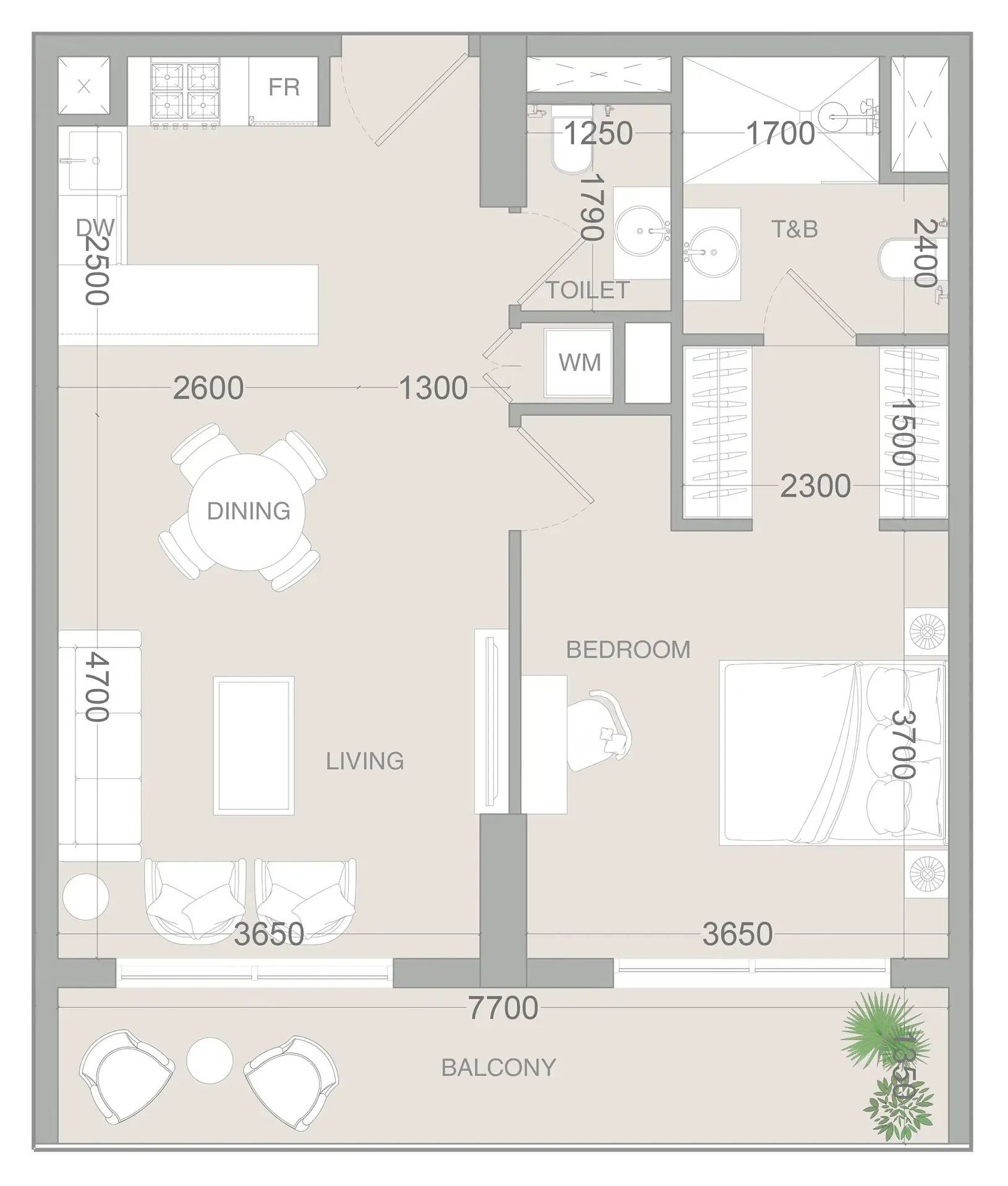 1 BR layout at VERDAN1A 3