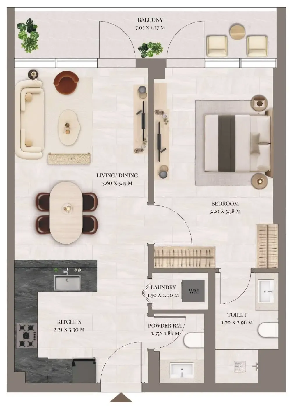 1 BR layout at Rivo