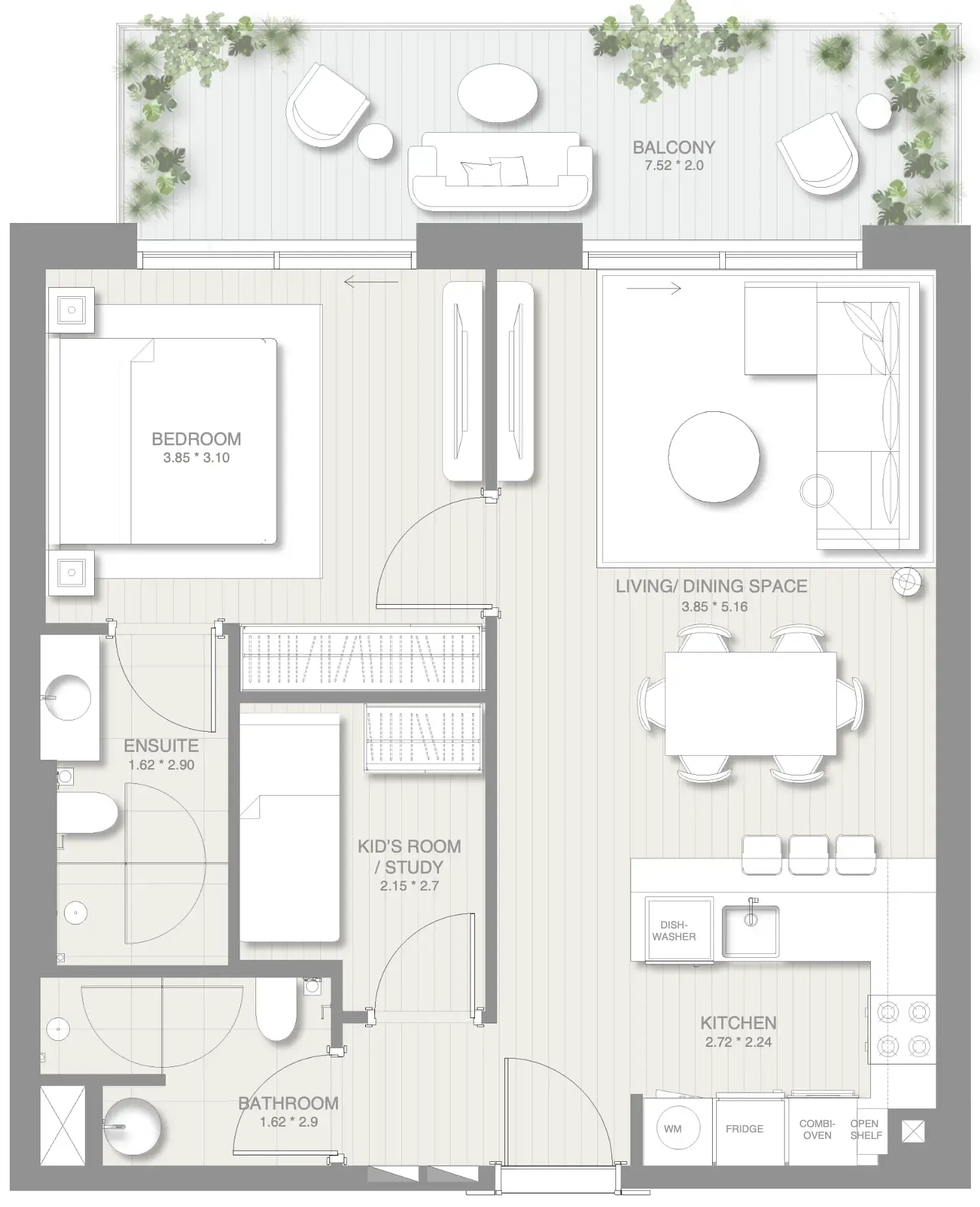 1 BR layout at Sol Levante