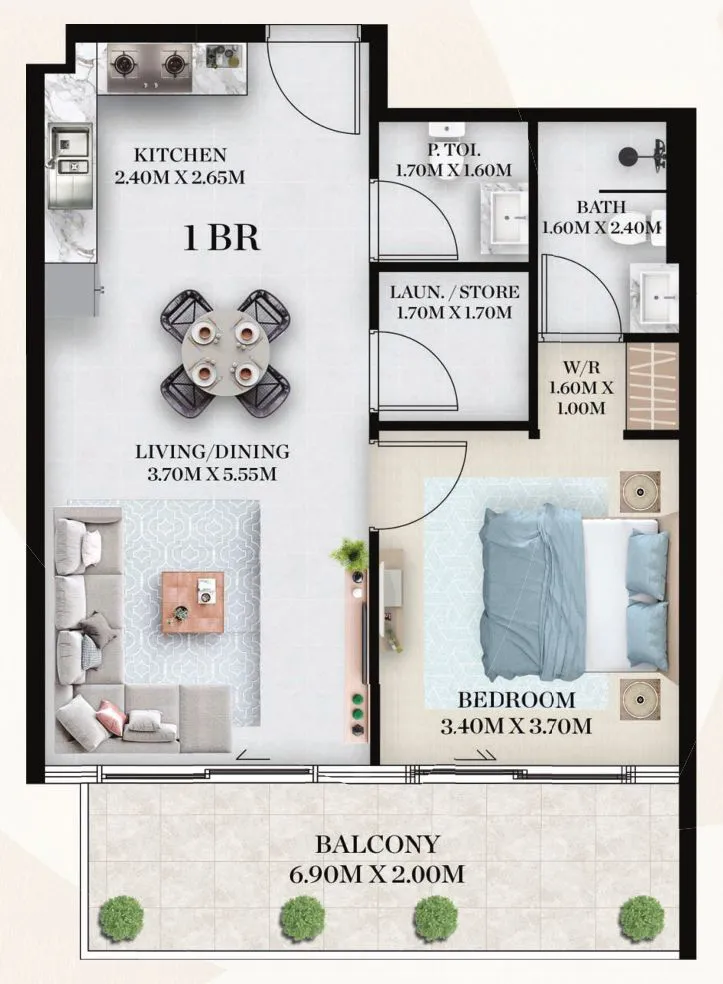 1 BR layout at Chapter 01 by Newbury