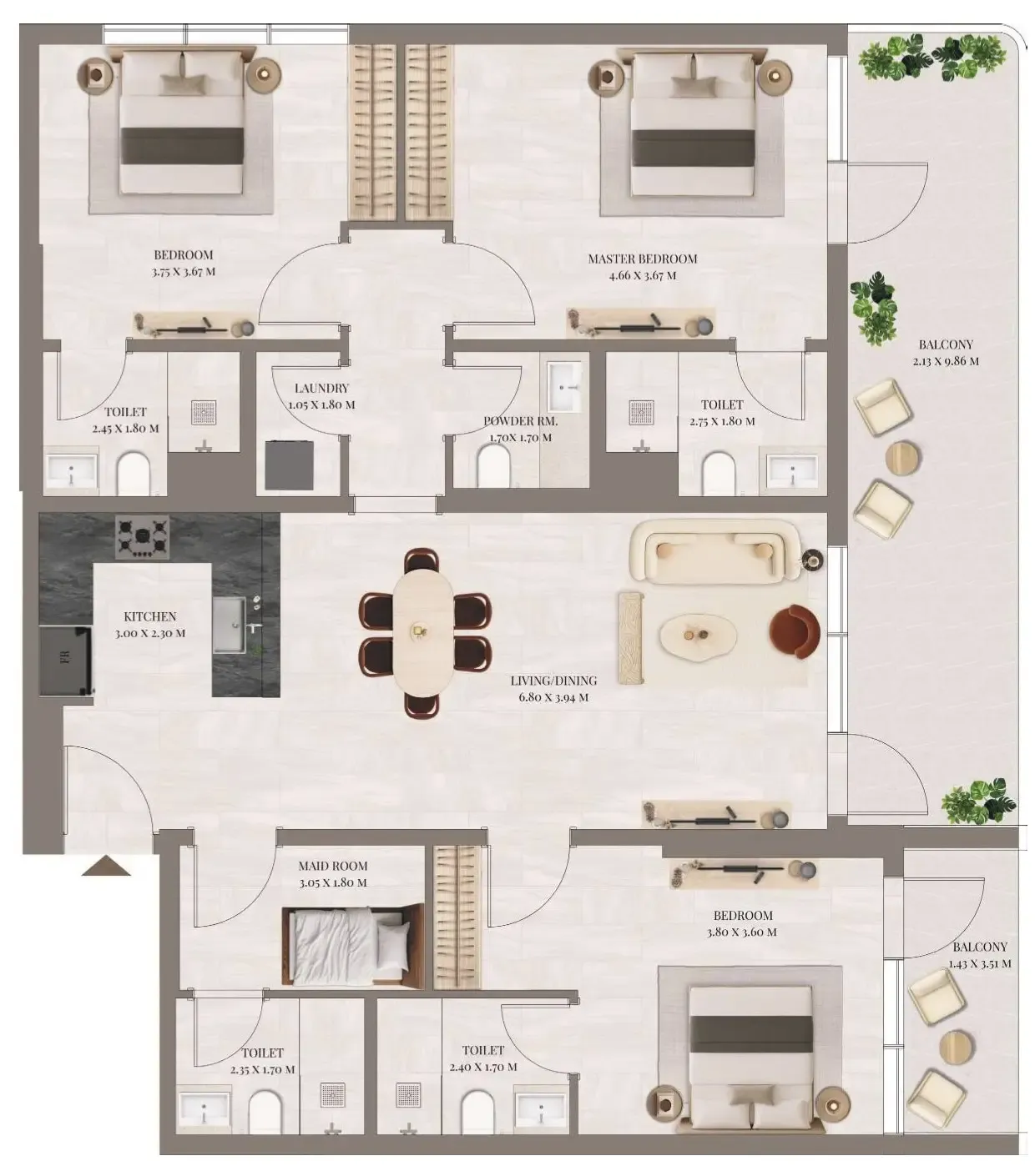 3 BR layout at Rivo