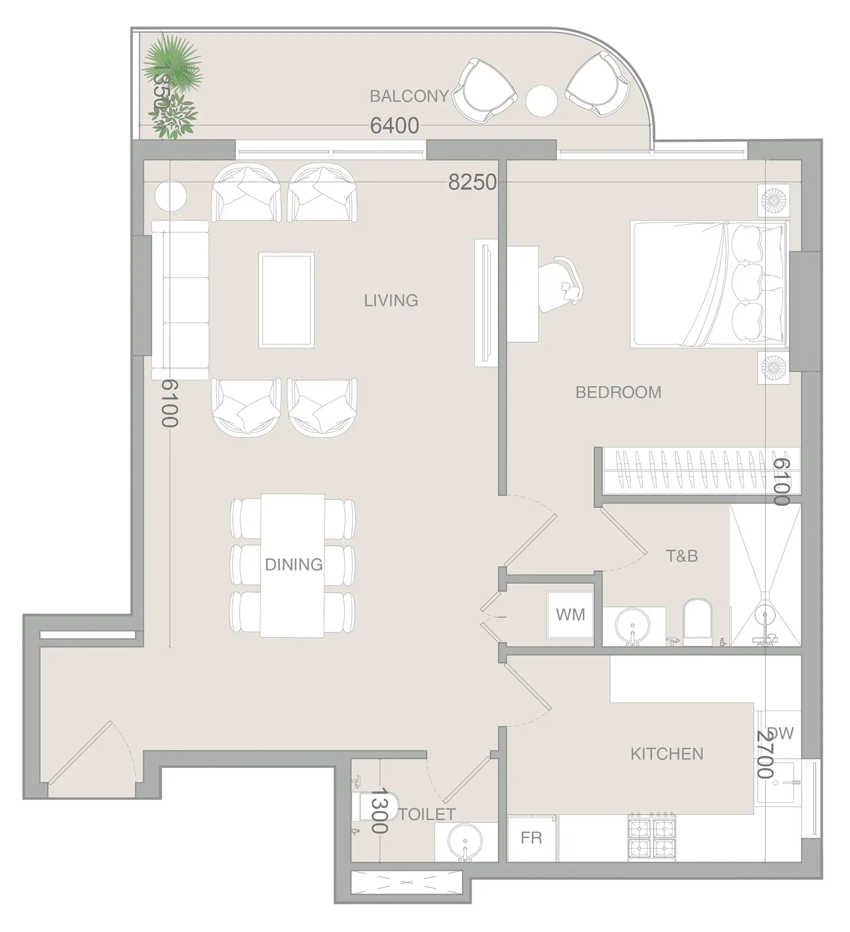 1 BR layout at VERDAN1A 3
