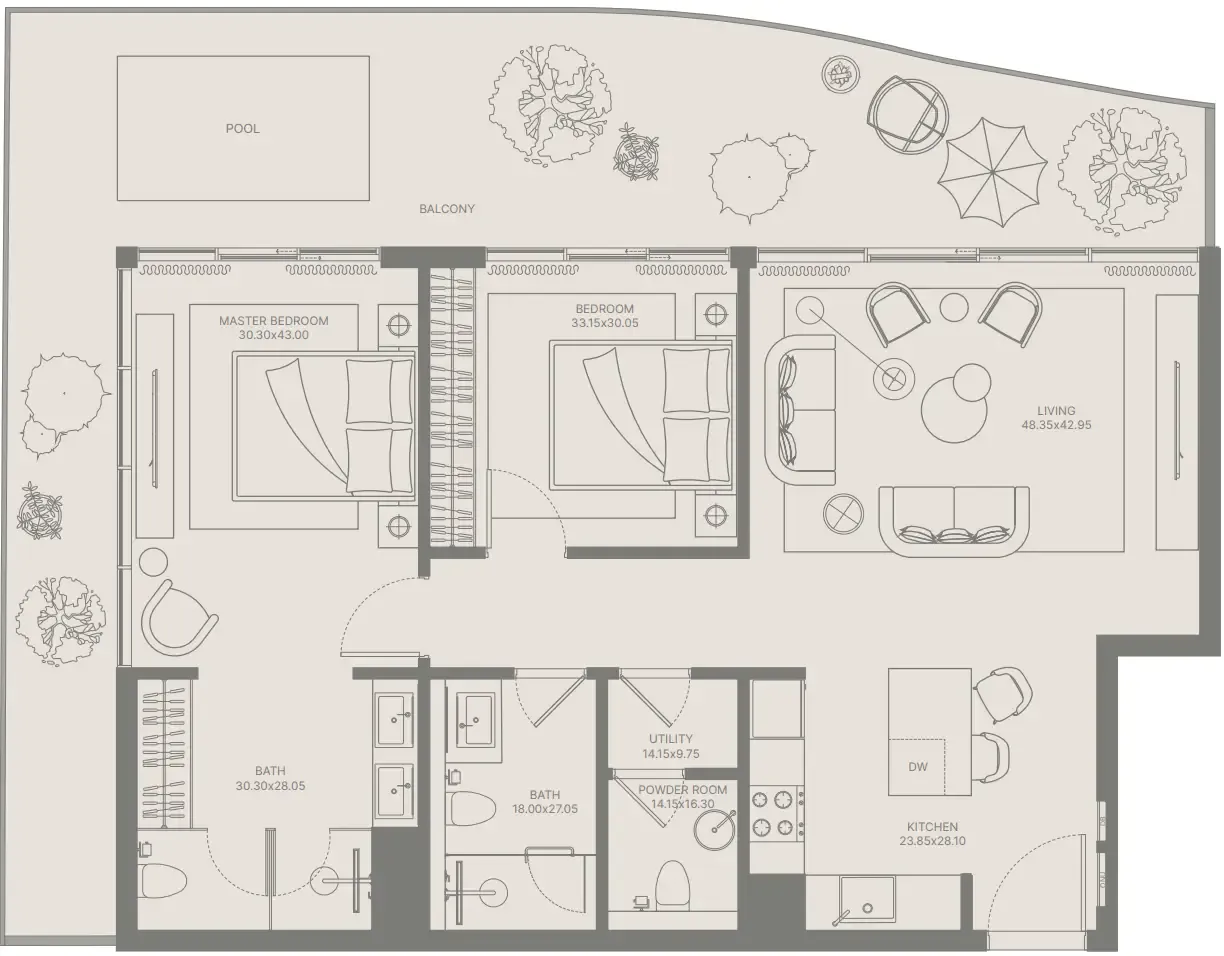 2 BR layout at Bond Enclave