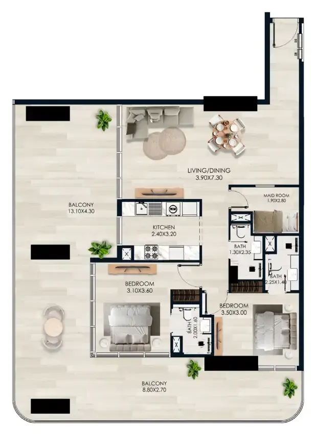 2 BR layout at Vista by Vision