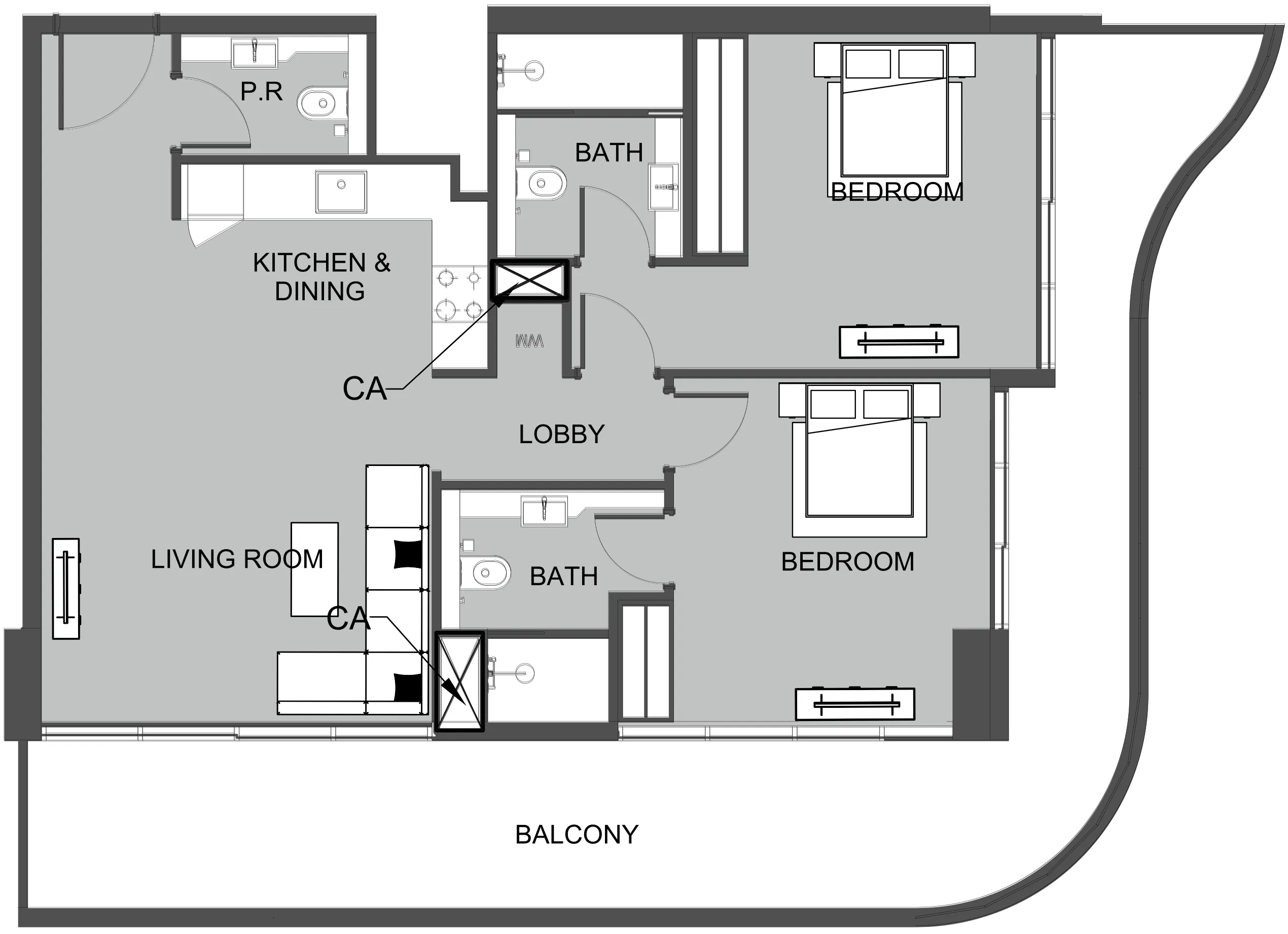 2 BR layout at The Boulevard