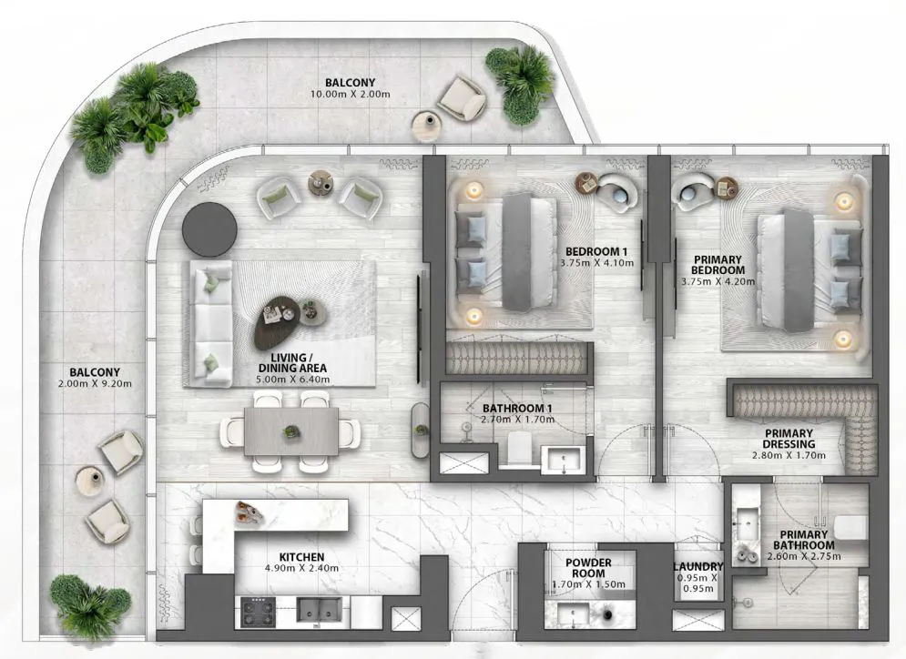 2 BR layout at Passo by Beyond