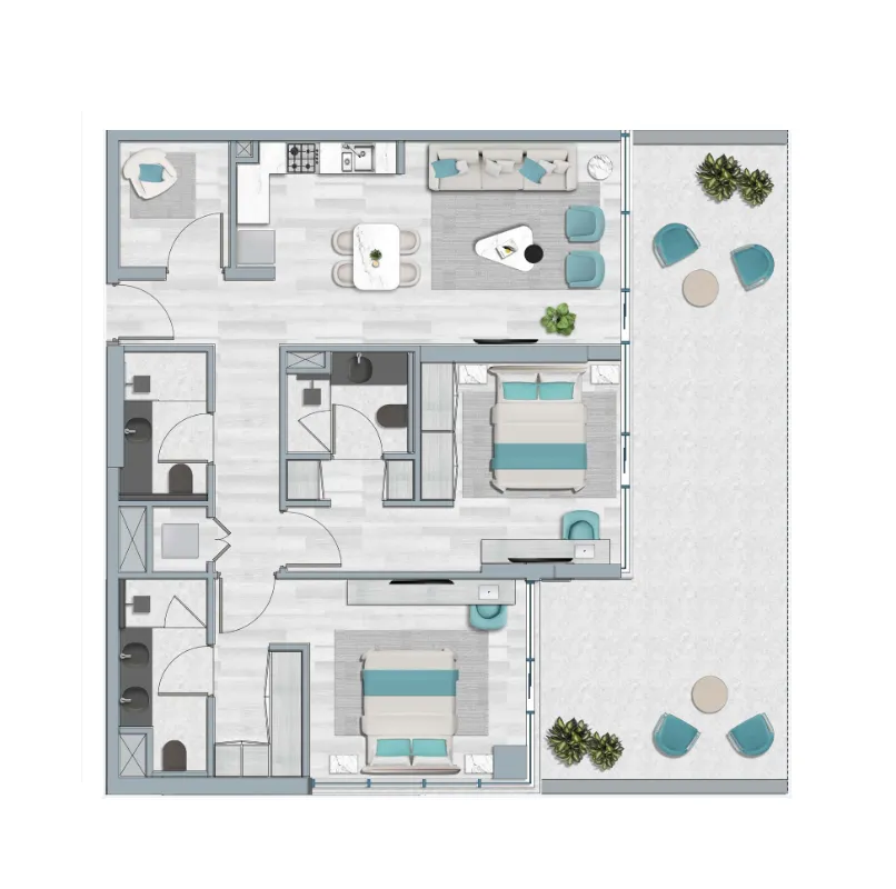 2 BR layout at Flora Bay Residences