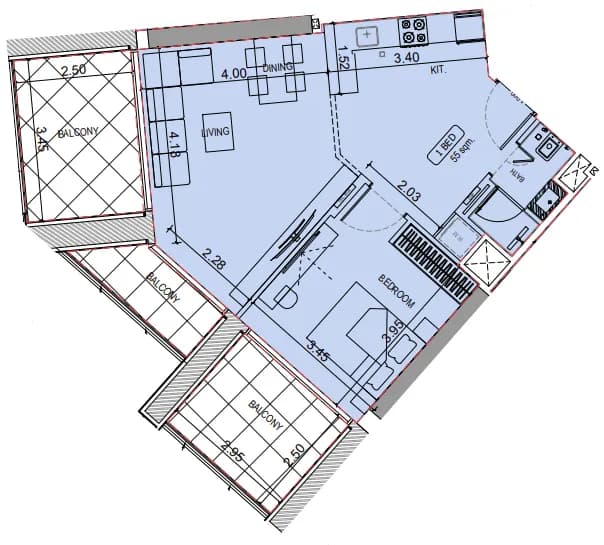 1 BR layout at Binghatti Elite