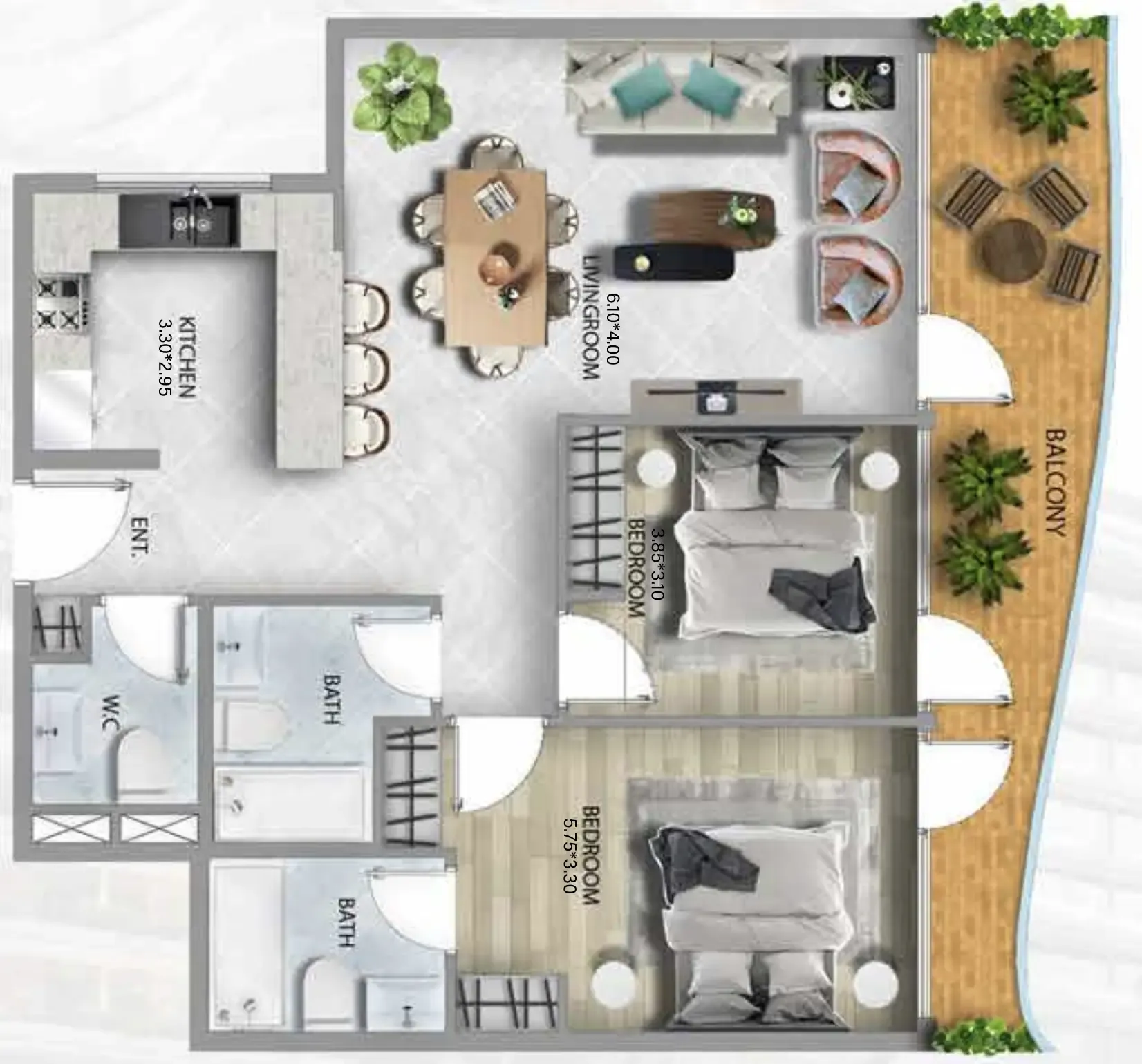 2 BR layout at 311 Boulevard