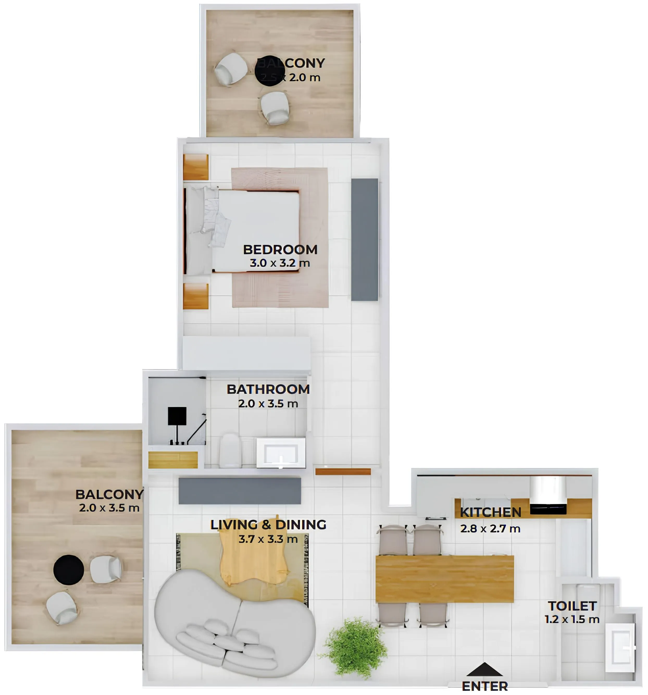 1 BR layout at Treppan Tower